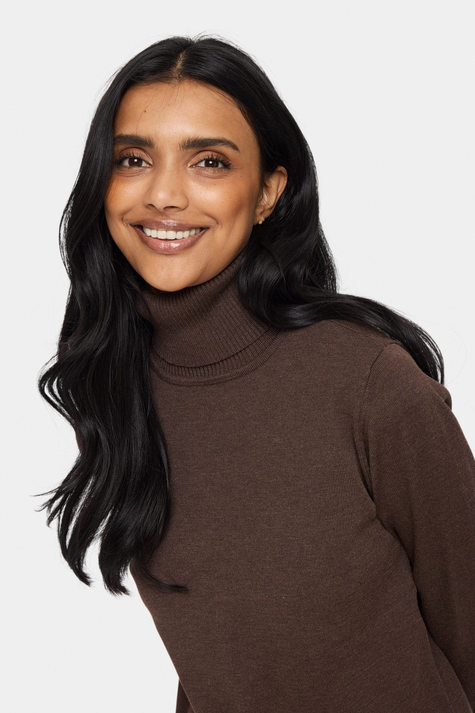 Mila Knitted Roll Neck Jumper - Dark Oak Melange - Image 4