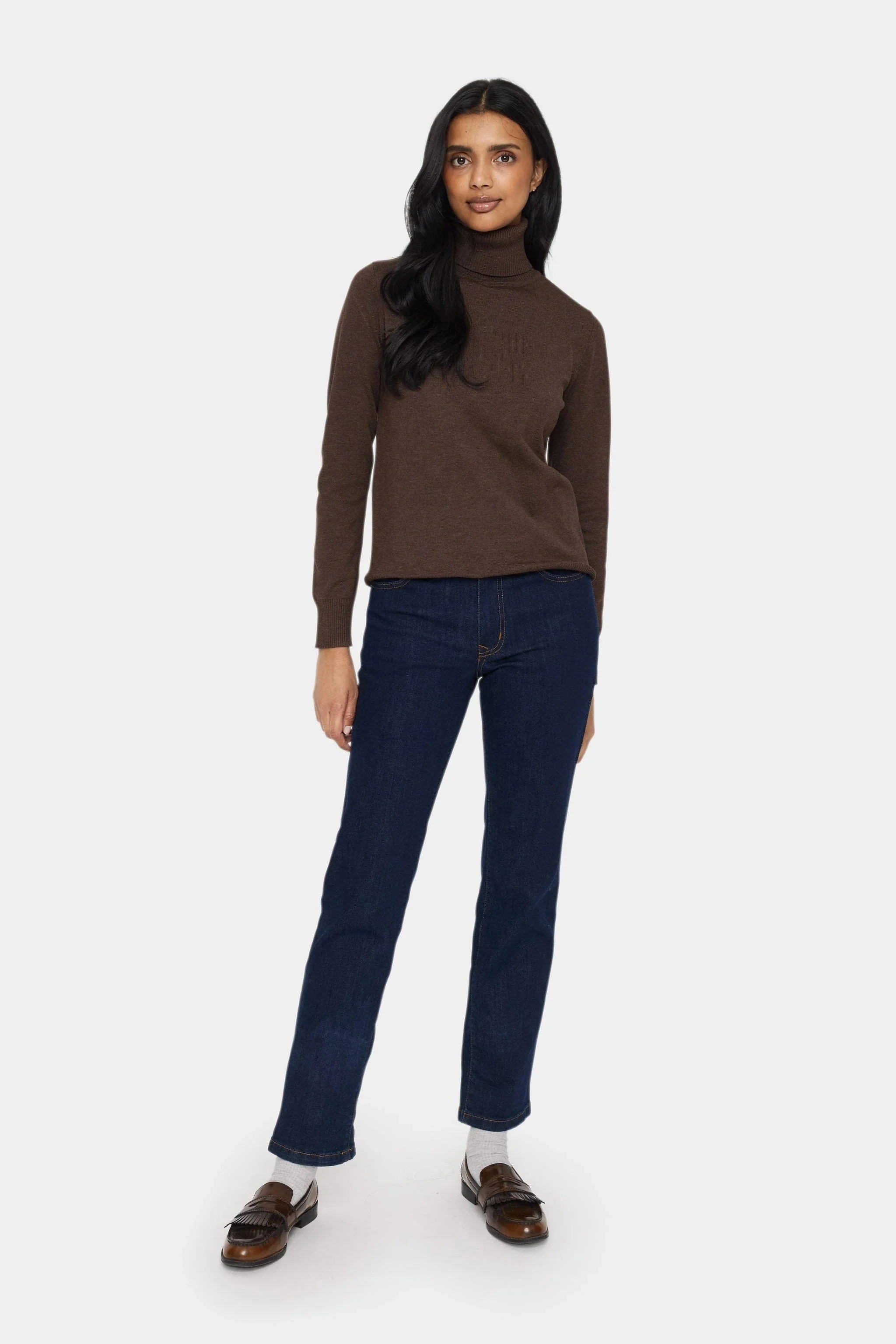 Mila Knitted Roll Neck Jumper - Dark Oak Melange - Image 5