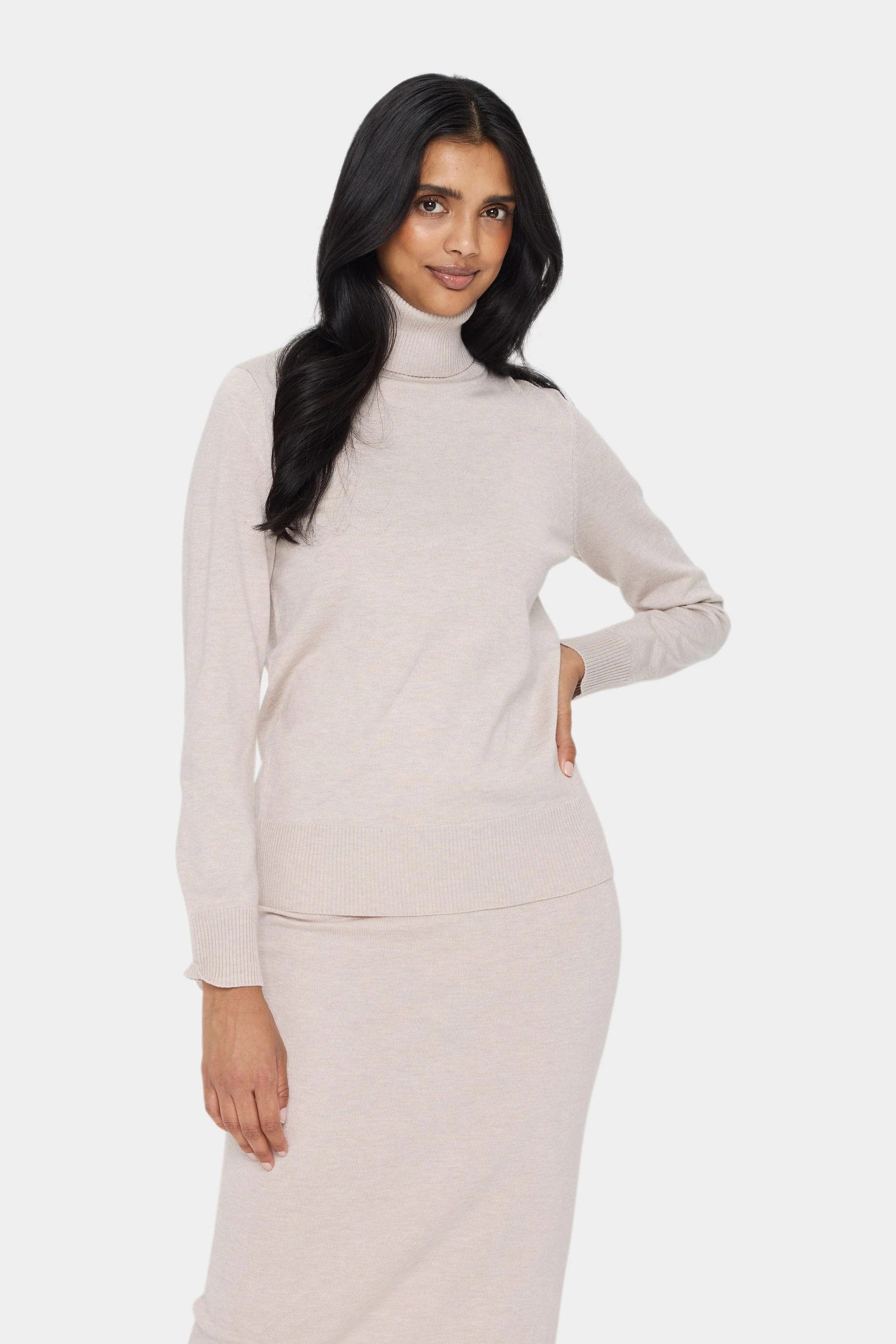 Mila Knitted Roll Neck Jumper - Gray Morn Melange - Image 3