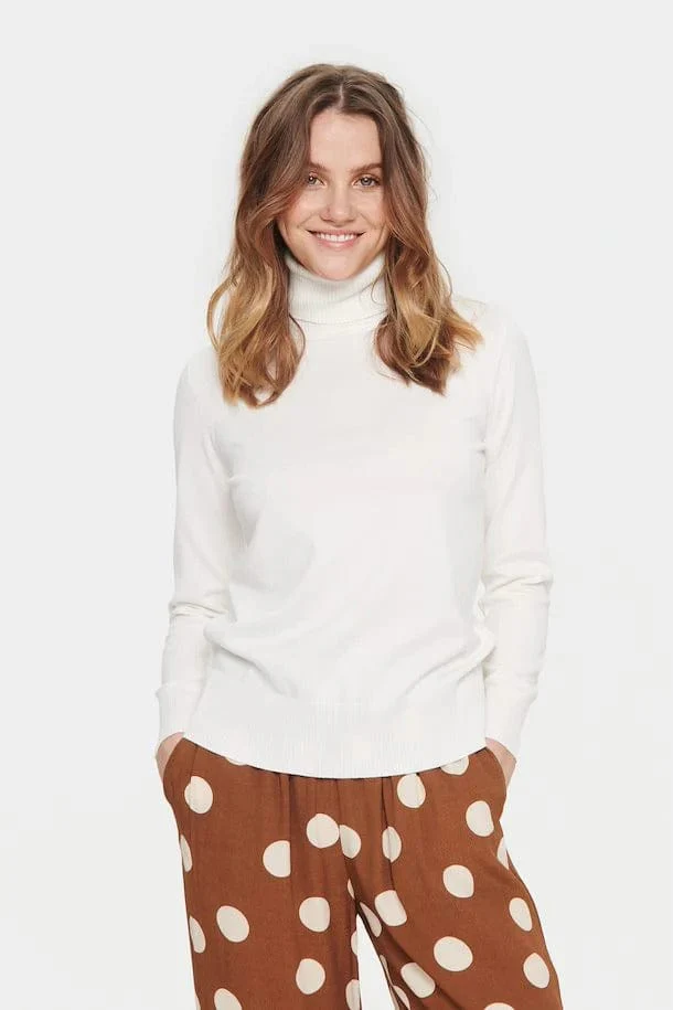 Mila Knitted Roll Neck Jumper - Ice - Image 3