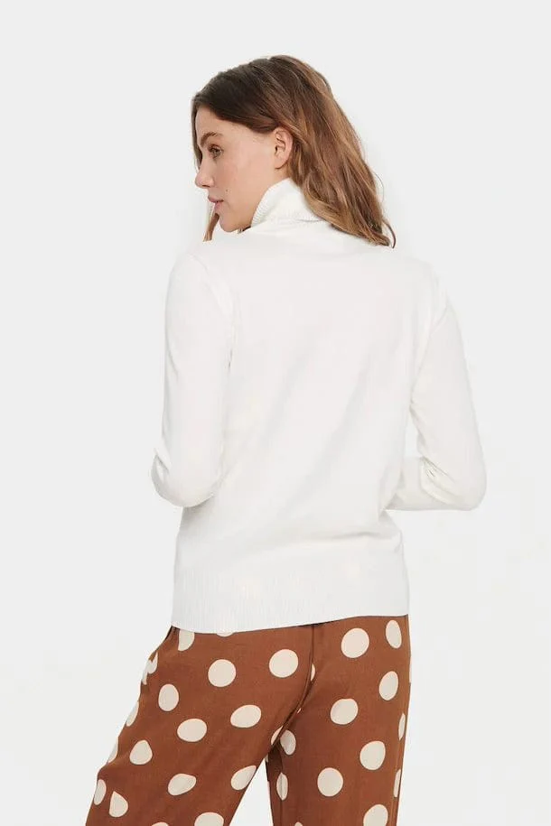 Mila Knitted Roll Neck Jumper - Ice - Image 4
