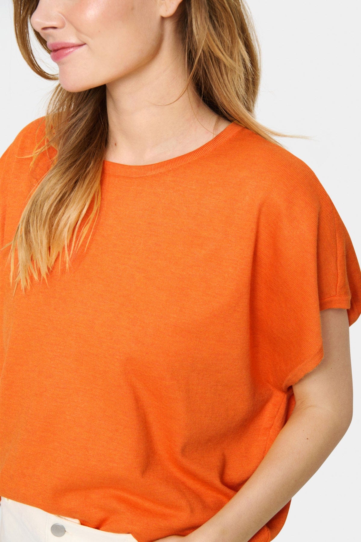 Mila Round Neck Short Sleeve Jumper - Apricot Melange - Image 3