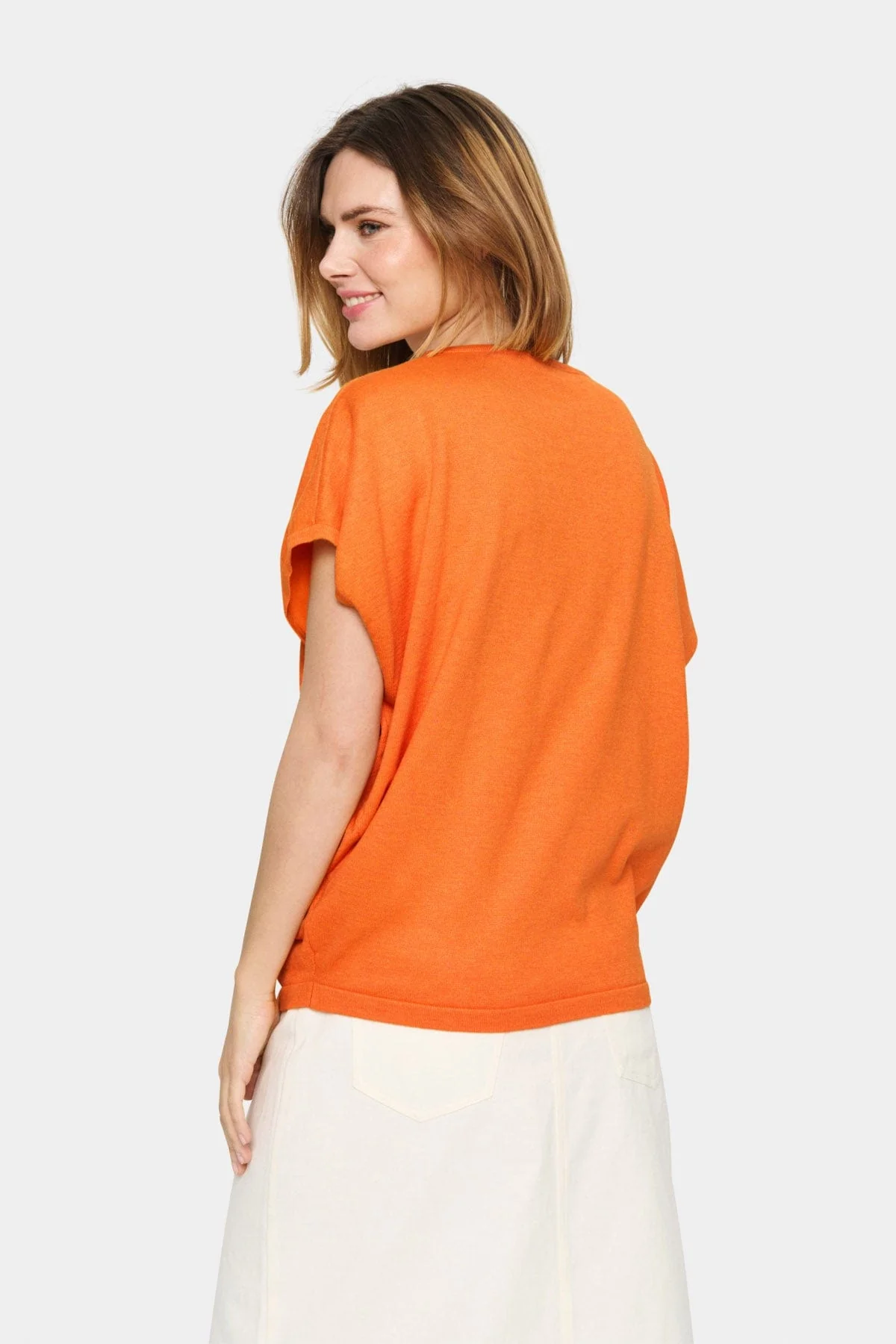 Mila Round Neck Short Sleeve Jumper - Apricot Melange - Image 4