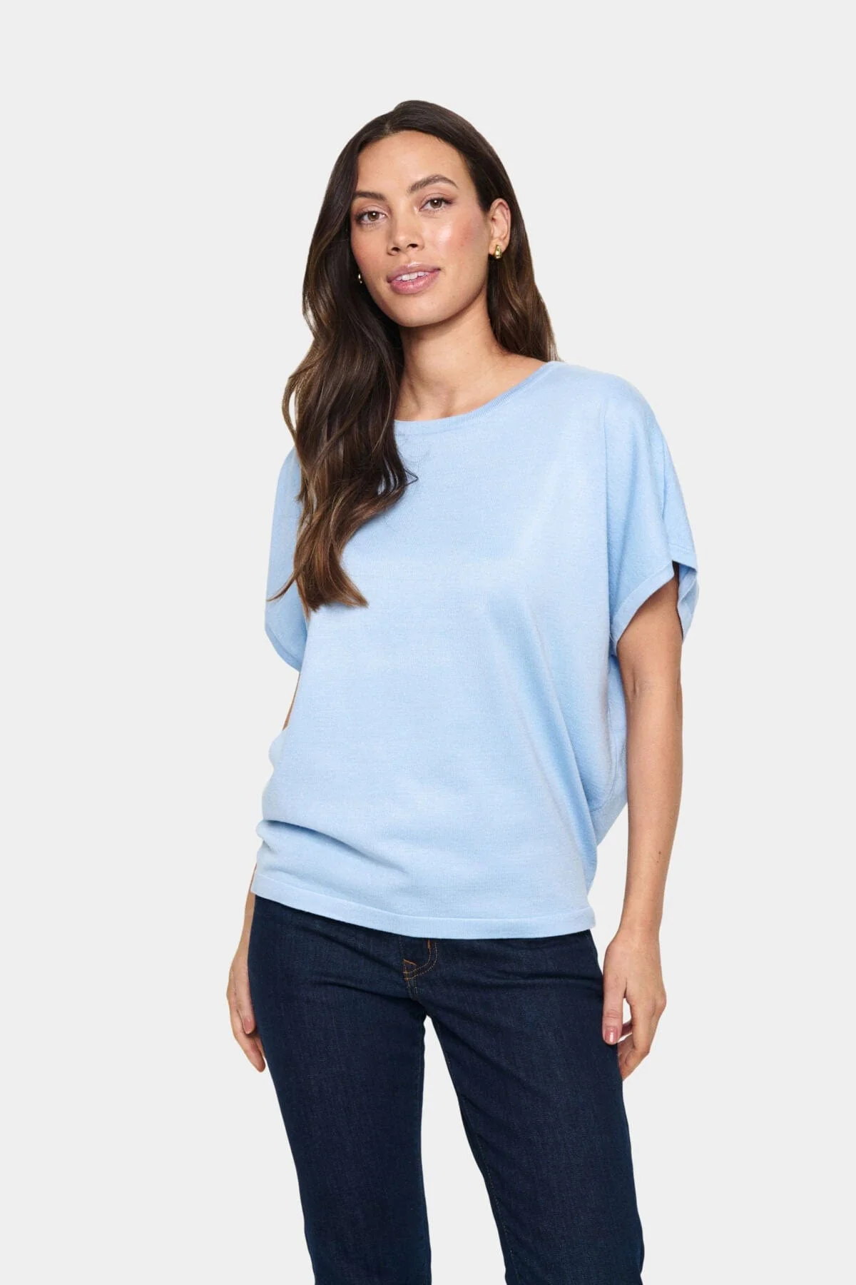 Mila Round Neck Short Sleeve Jumper - Chambray Blue - Image 2