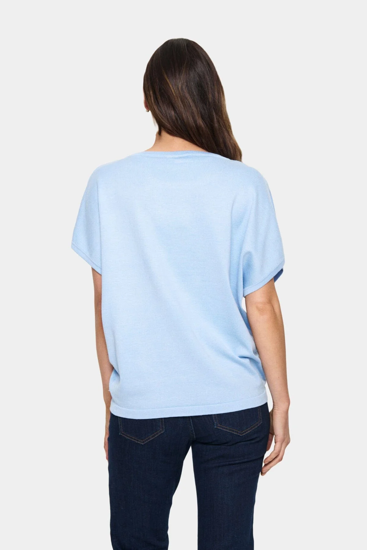 Mila Round Neck Short Sleeve Jumper - Chambray Blue - Image 3