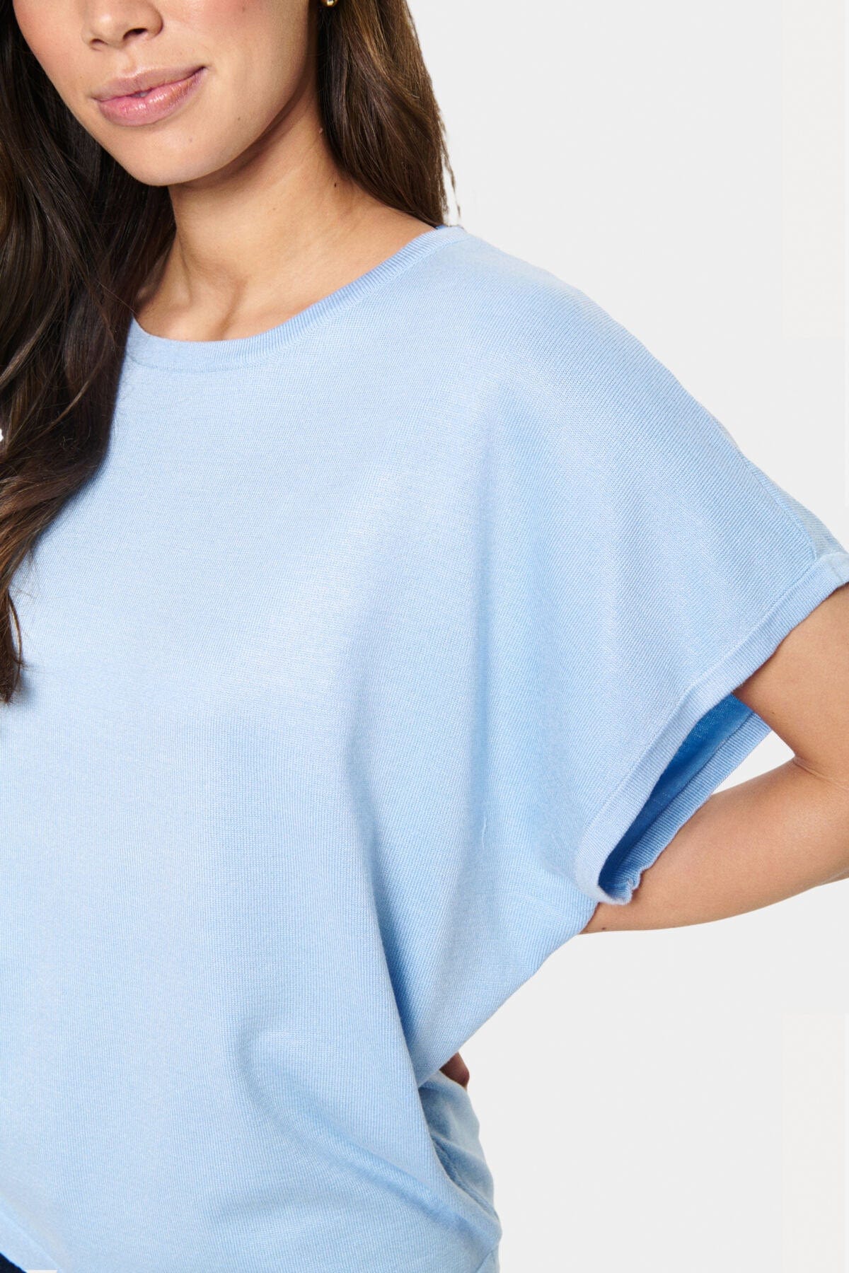 Mila Round Neck Short Sleeve Jumper - Chambray Blue - Image 4