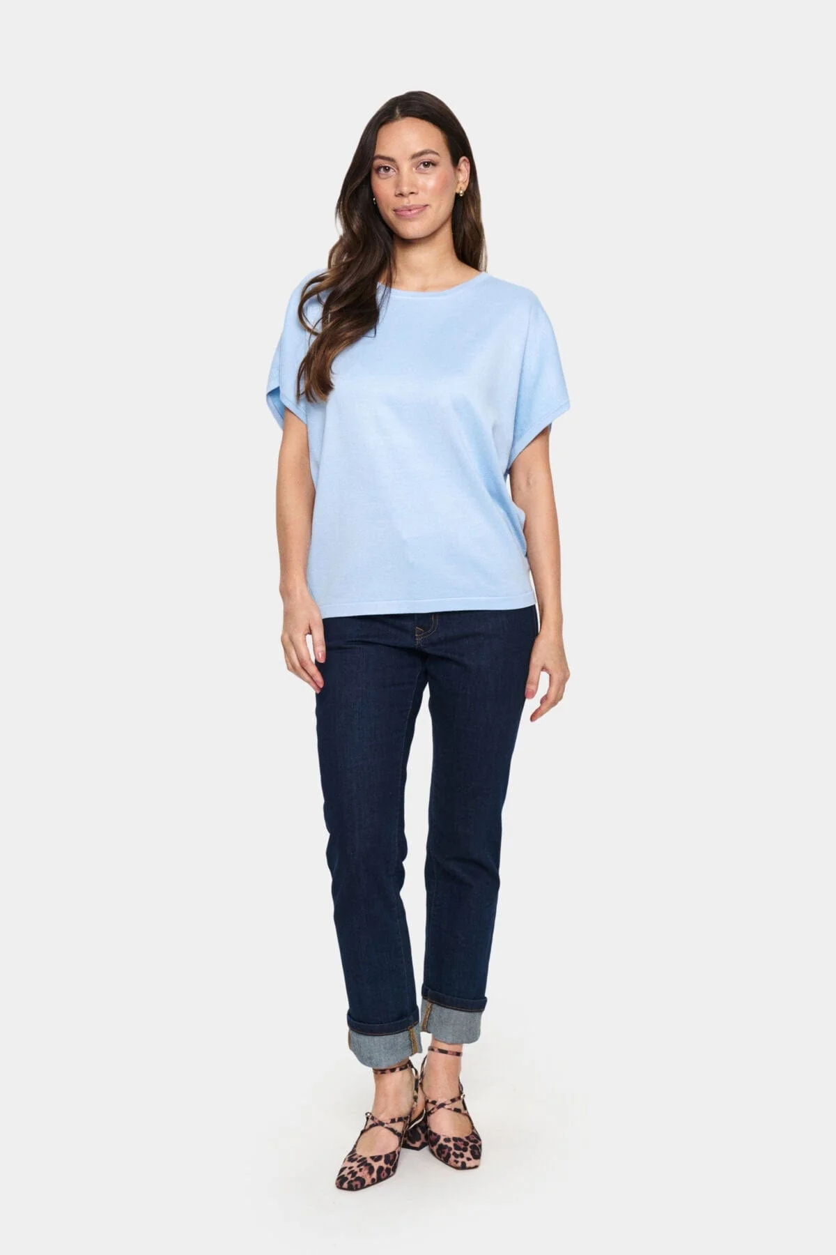 Mila Round Neck Short Sleeve Jumper - Chambray Blue - Image 5