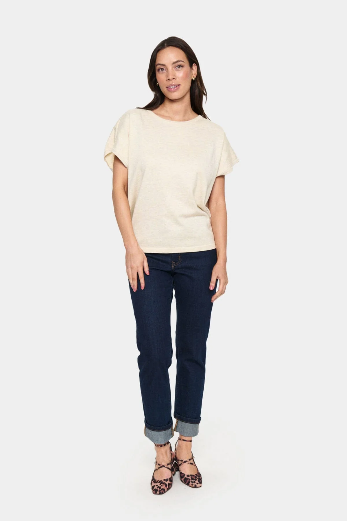 Mila Round Neck Short Sleeve Jumper - Jojoba Melange - Image 2