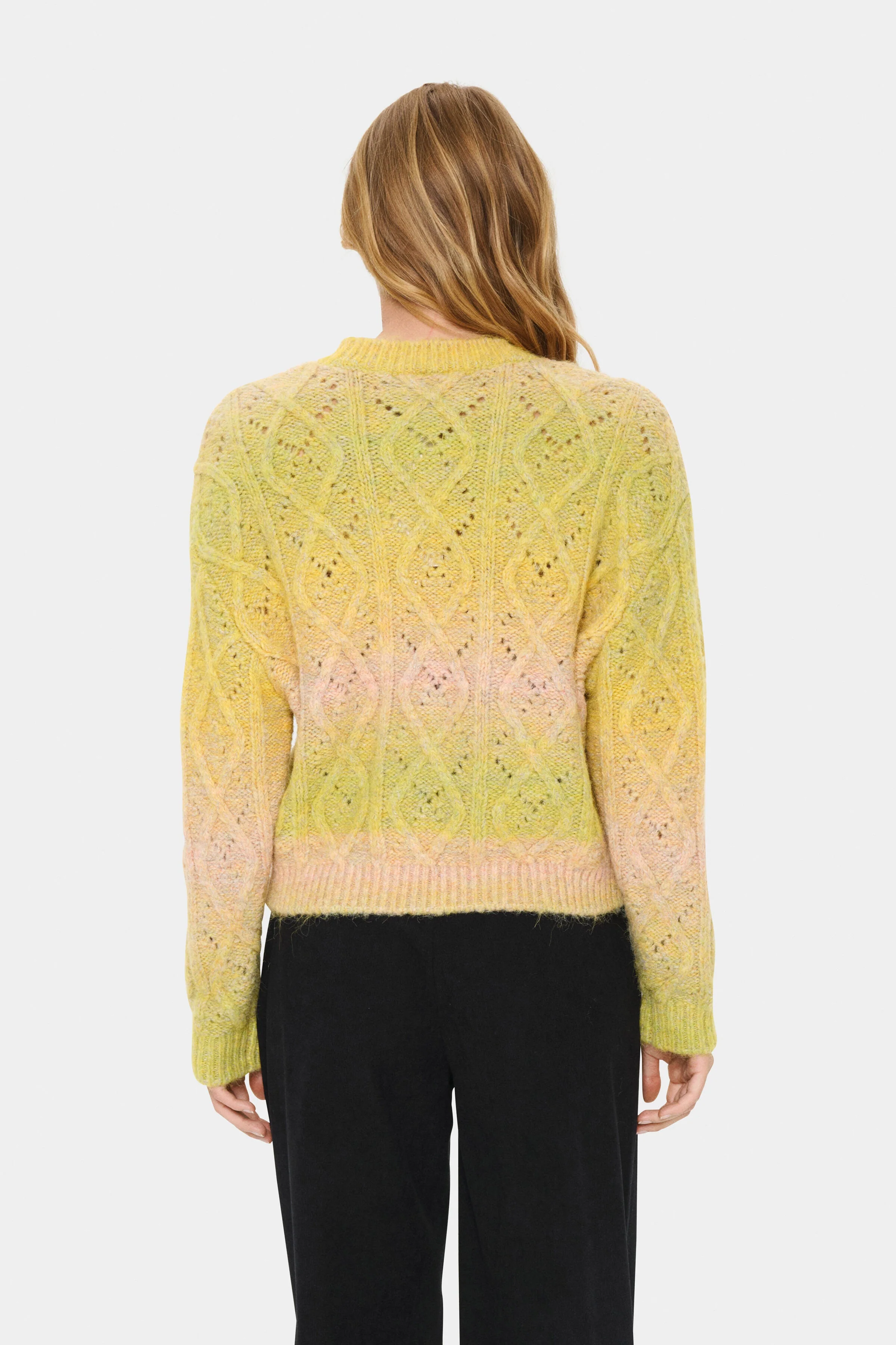 Morgan Diamond Knit Jumper - Misted Yellow Melange - Image 4