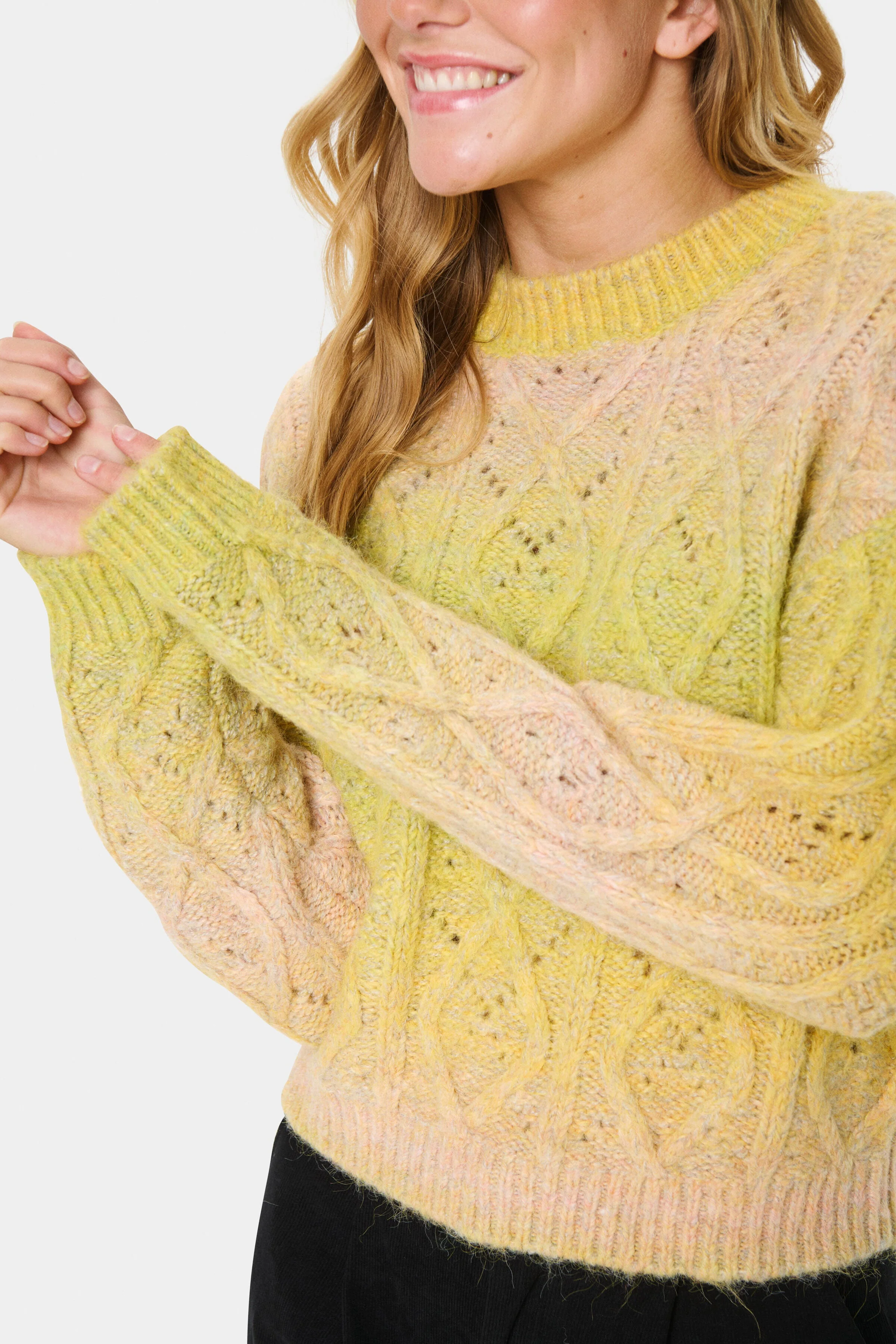 Morgan Diamond Knit Jumper - Misted Yellow Melange - Image 5