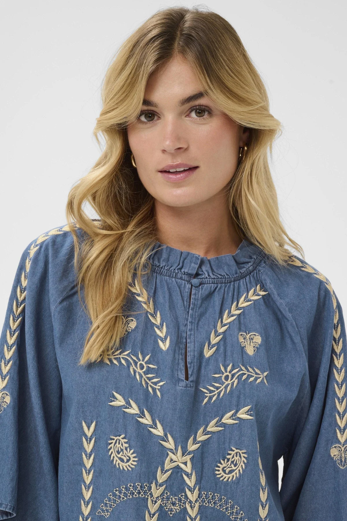 Onaya Embroidered Blouse - Medium Blue Denim - Image 4