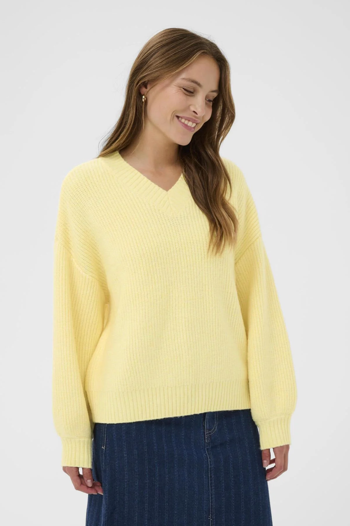 Ottoline V-Neck Jumper - Lemon Drop Melange - Image 2