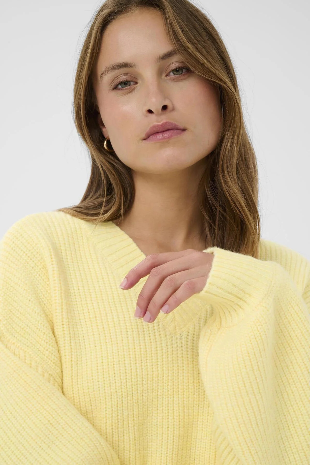 Ottoline V-Neck Jumper - Lemon Drop Melange - Image 4