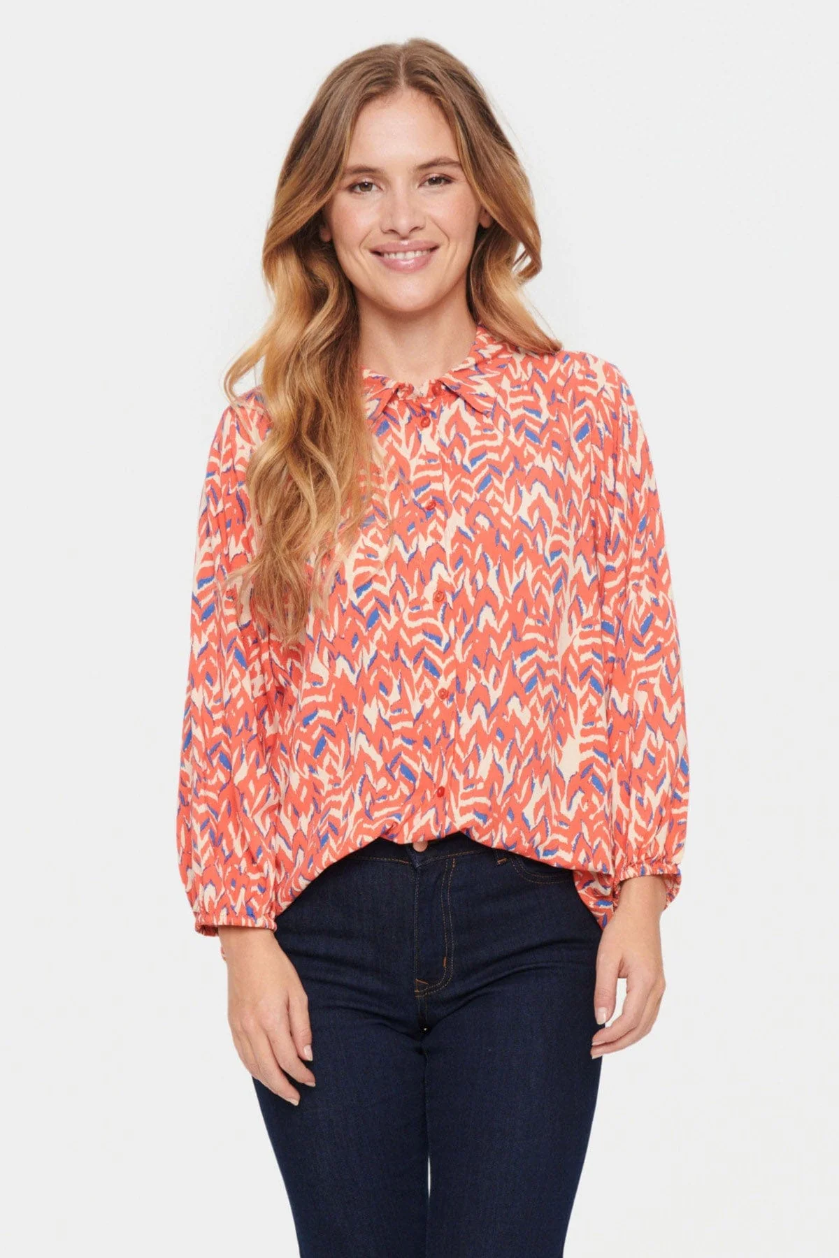 Palavi Printed Shirt - Sea Coral Soft Leaves - Image 3