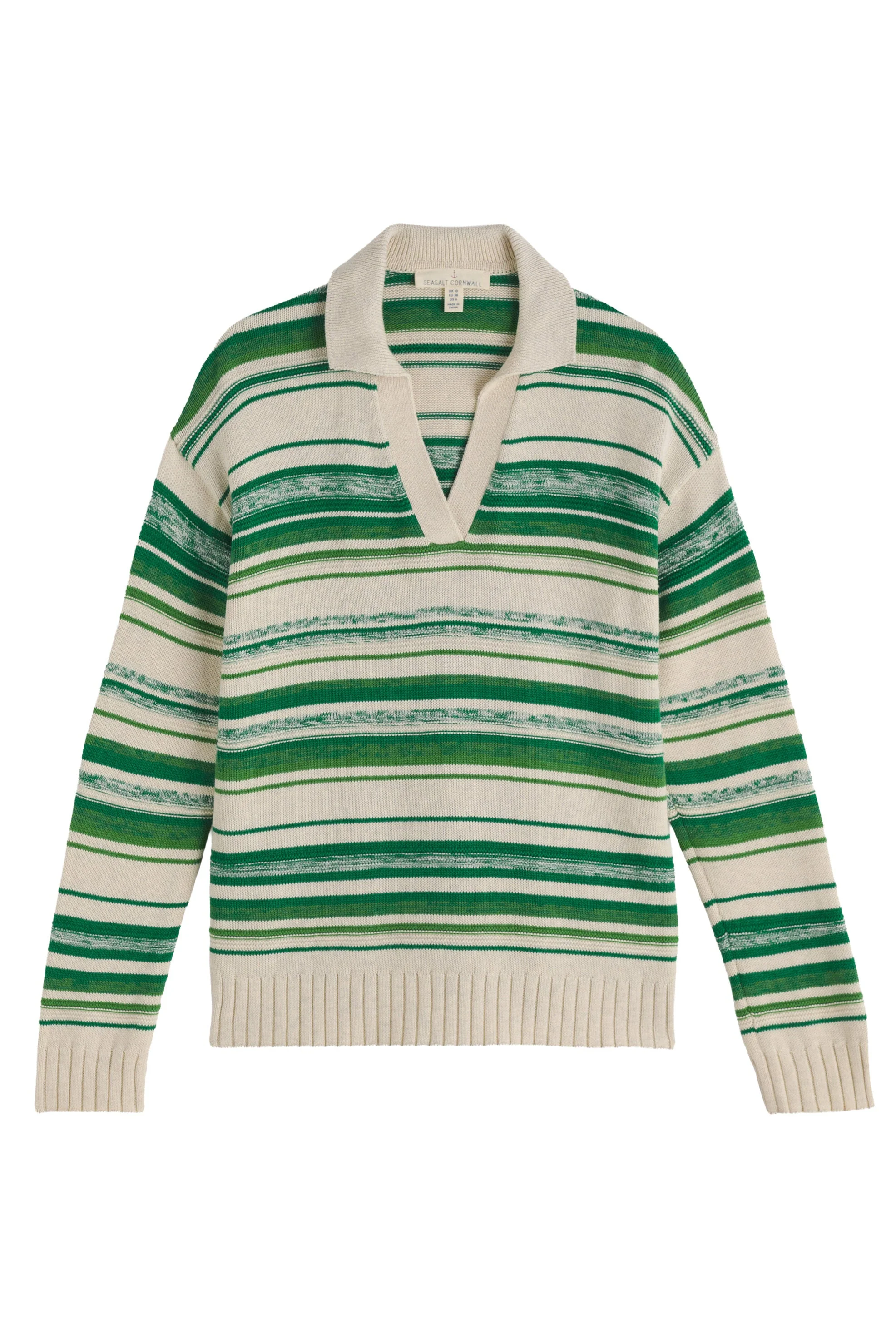 Bird Flight V-Neck Collared Jumper - Corula Chalk Bright Green