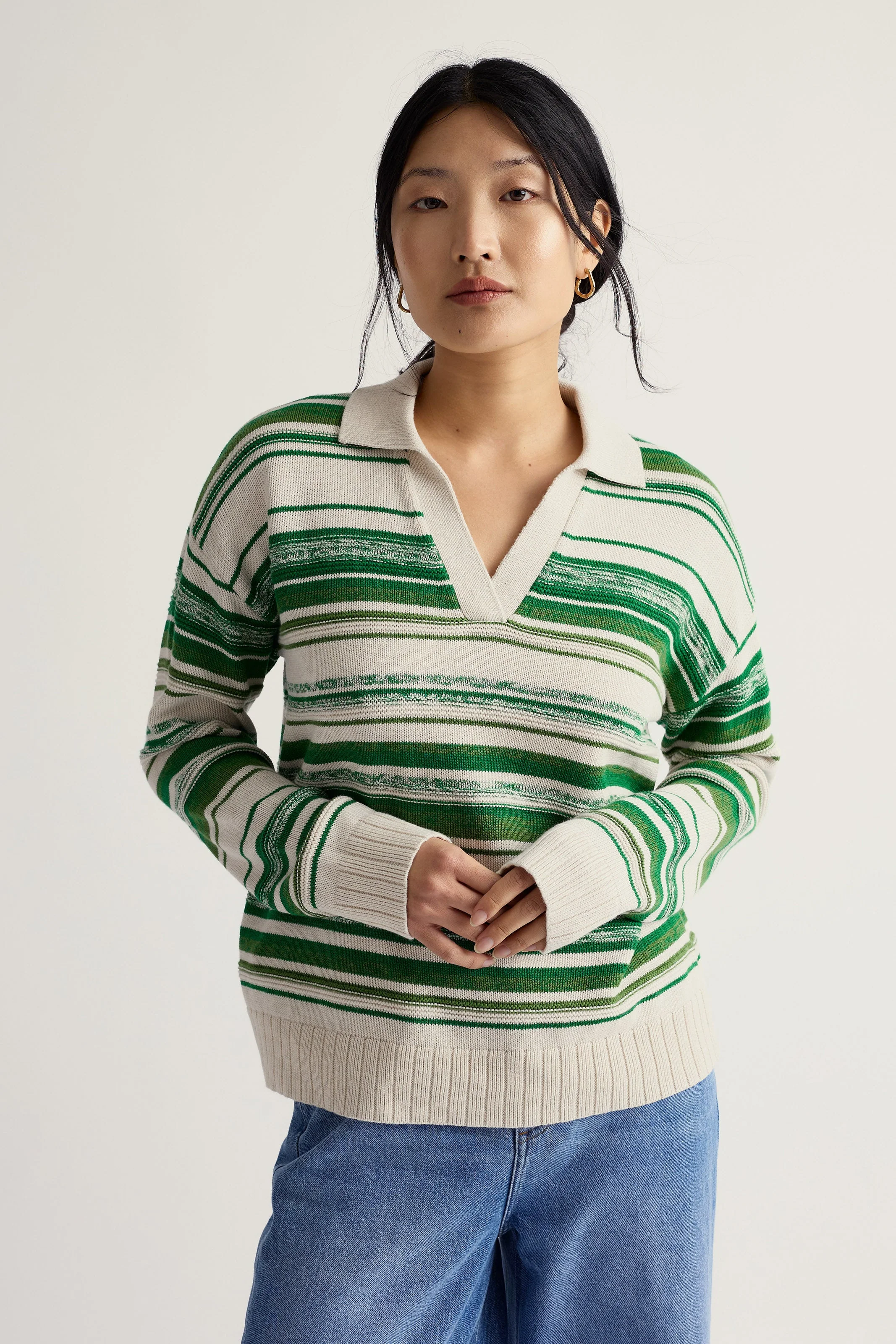 Bird Flight V-Neck Collared Jumper - Corula Chalk Bright Green - Image 2
