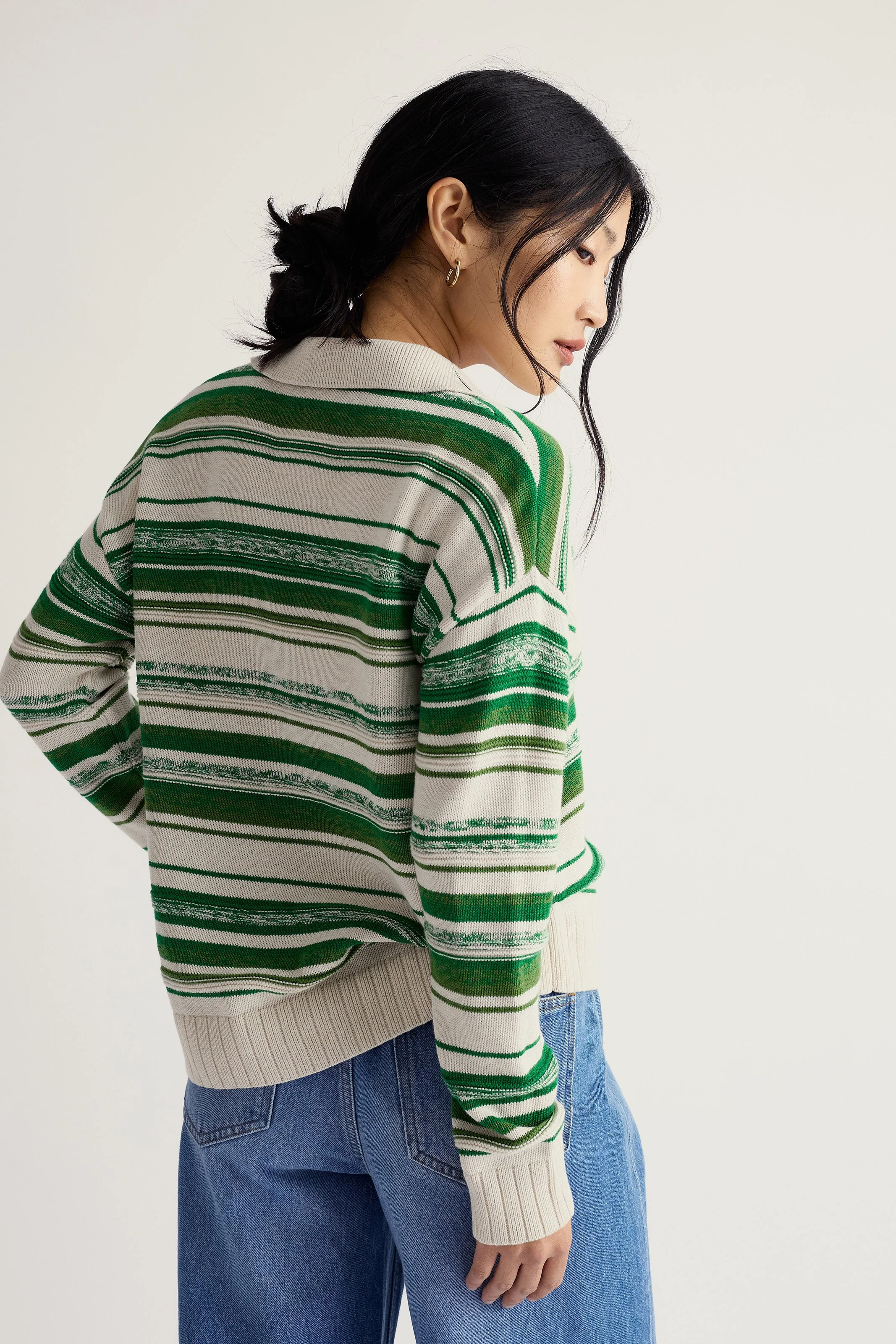 Bird Flight V-Neck Collared Jumper - Corula Chalk Bright Green - Image 3
