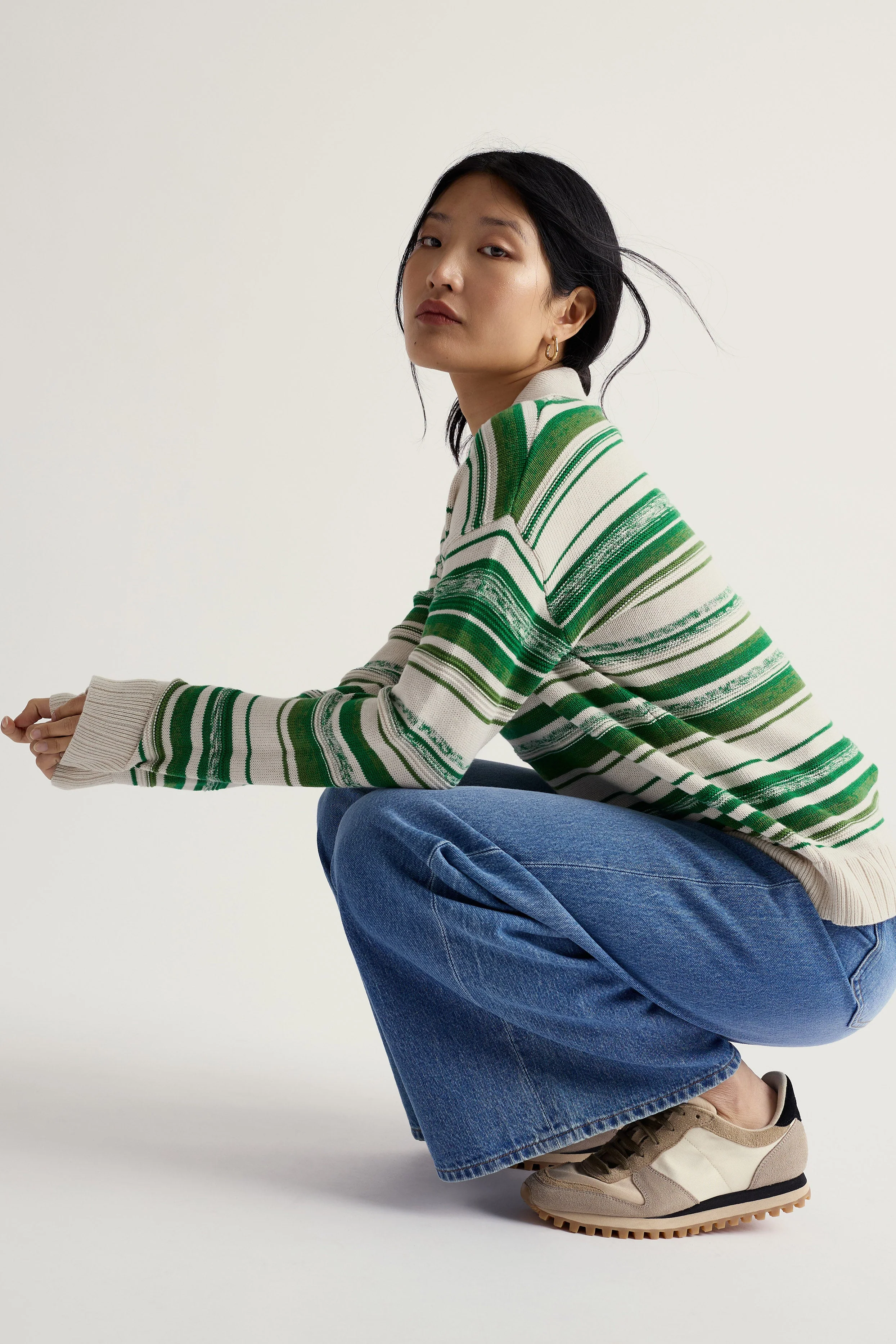 Bird Flight V-Neck Collared Jumper - Corula Chalk Bright Green - Image 5