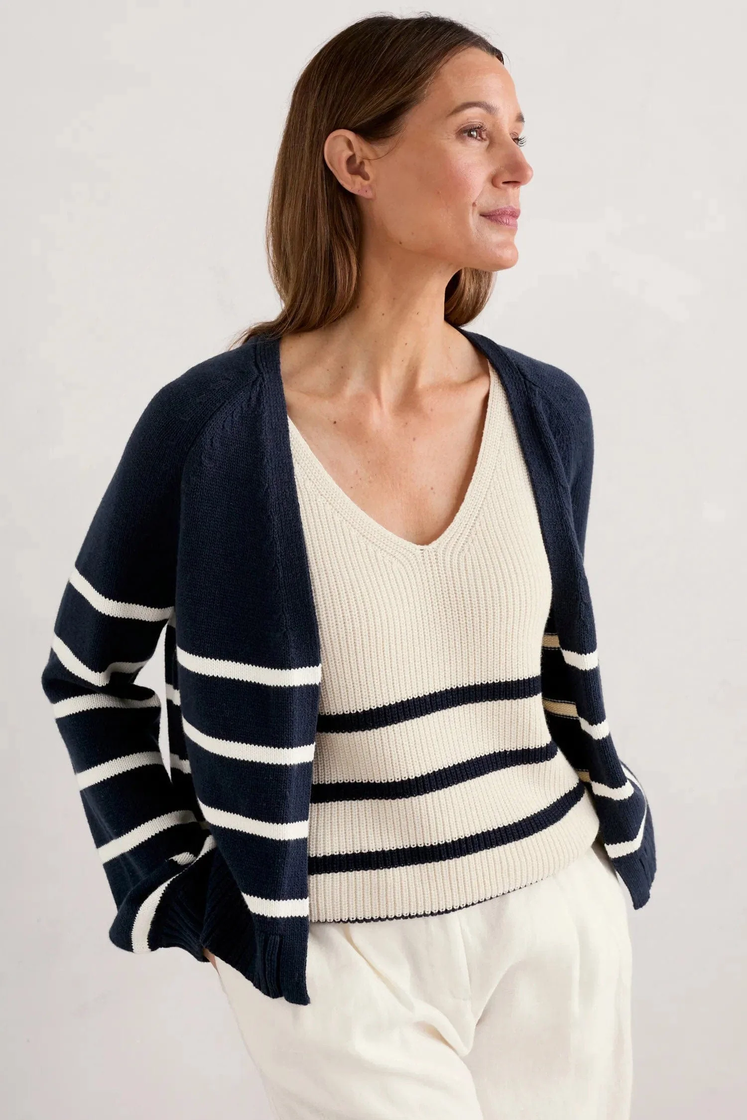 Castle Beach Cardigan - Stripe Porthole Maritime Chalk - Image 3