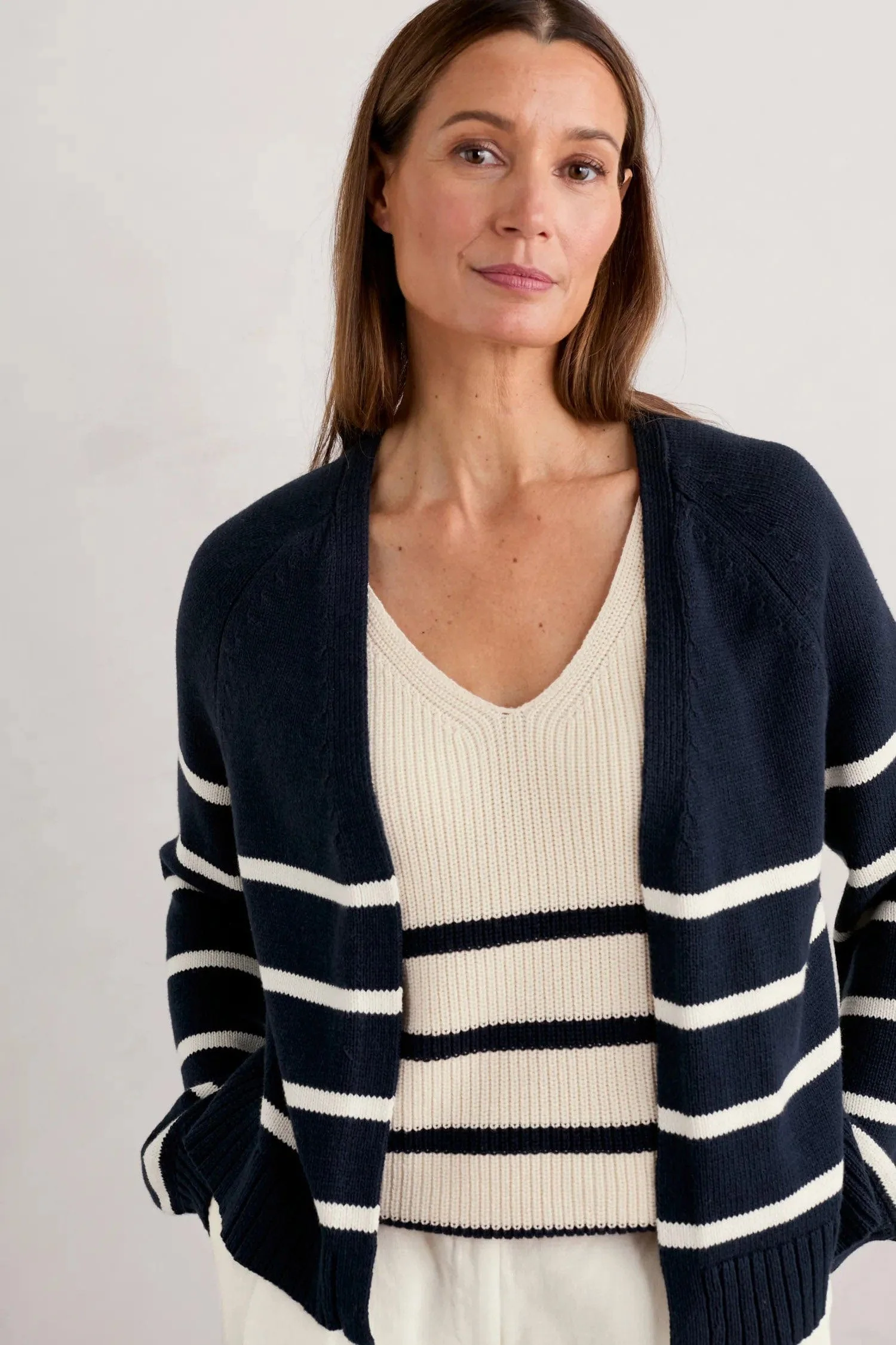 Castle Beach Cardigan - Stripe Porthole Maritime Chalk - Image 5