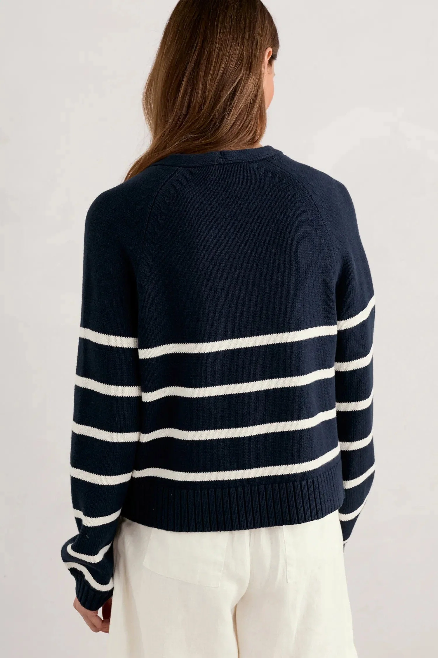 Castle Beach Cardigan - Stripe Porthole Maritime Chalk - Image 7