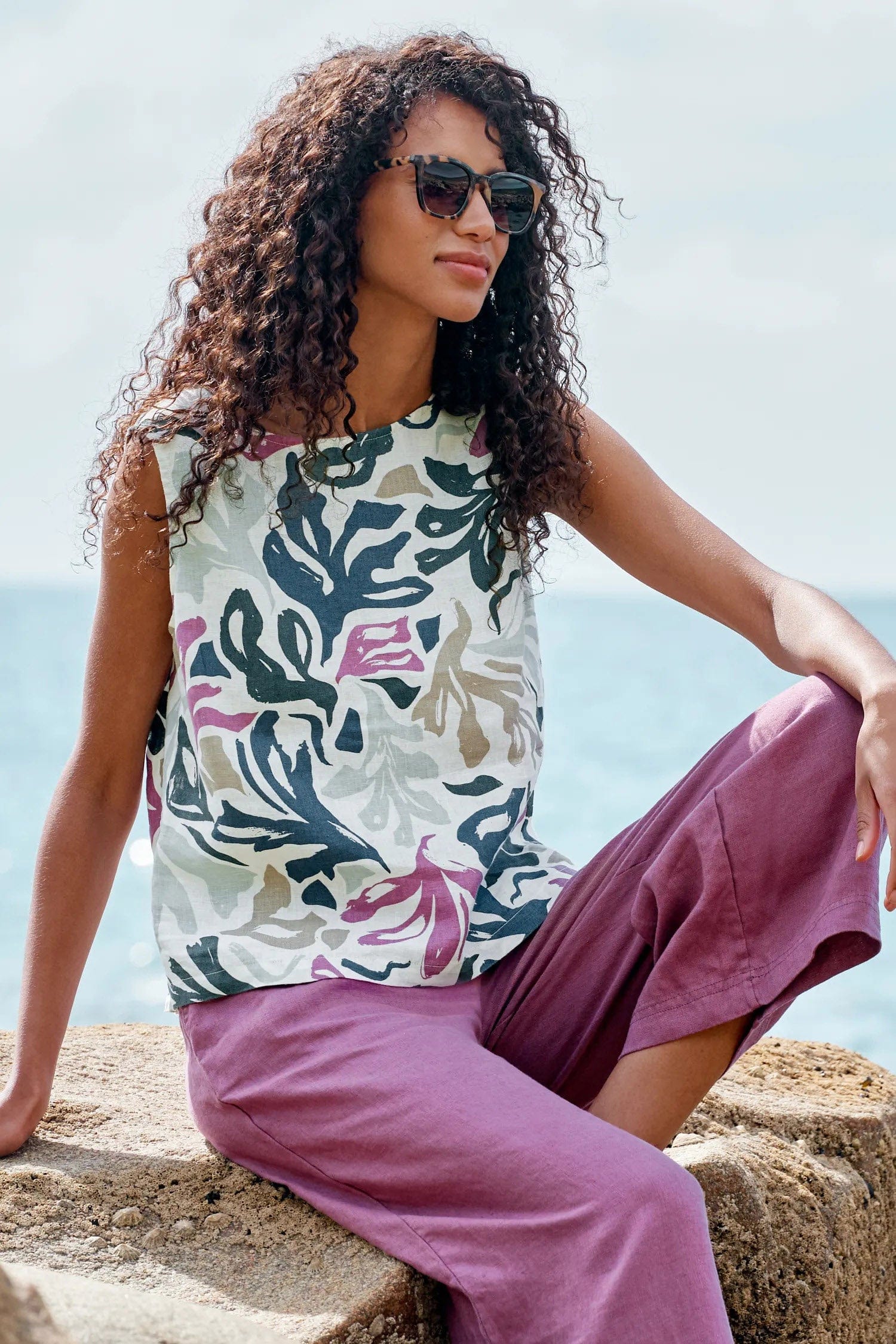 Colour Study Sleeveless Top -  Sea Frond Chalk - Image 2