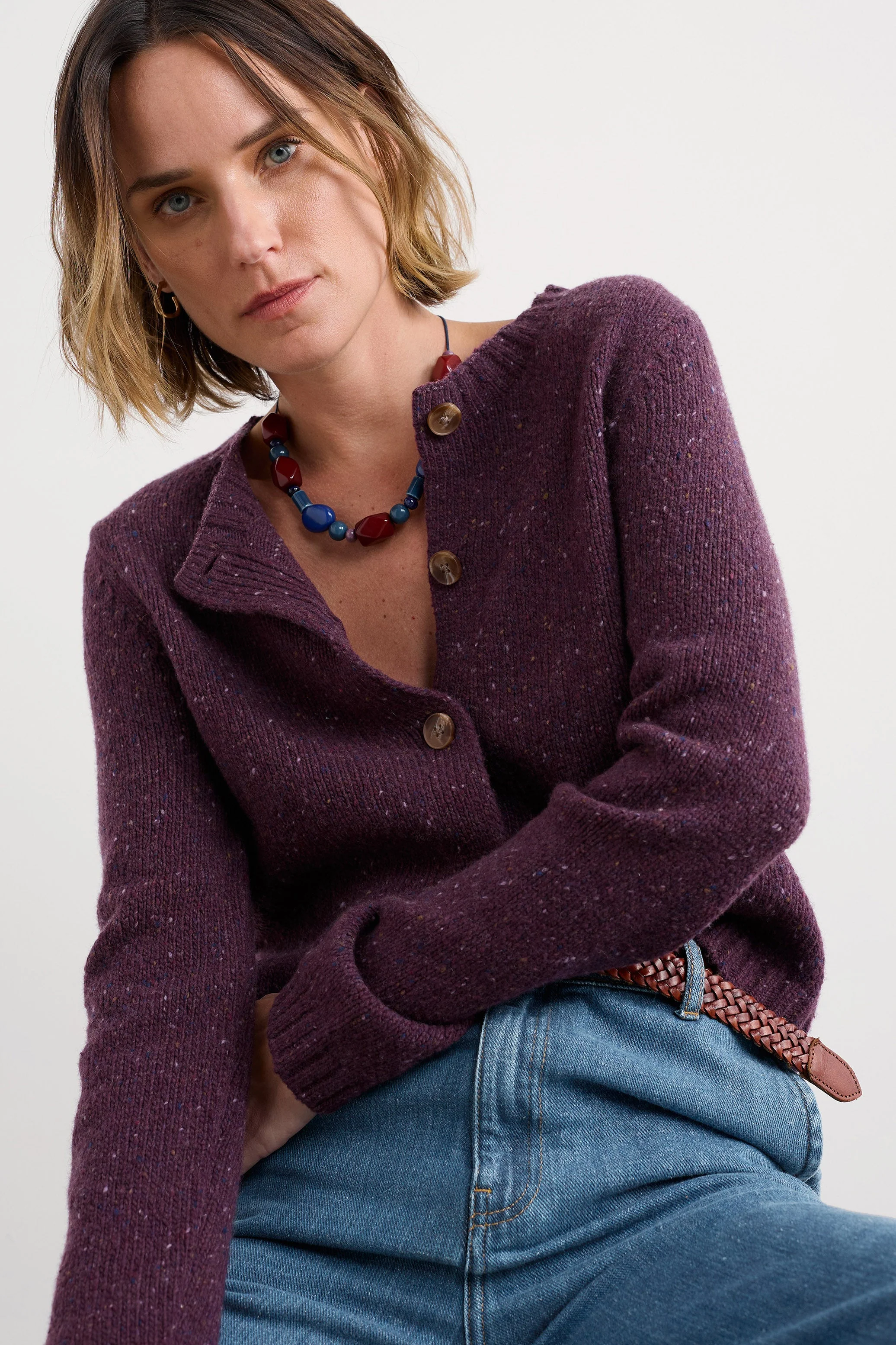 Dawson Pick Merino Wool Cardigan - Grape - Image 2