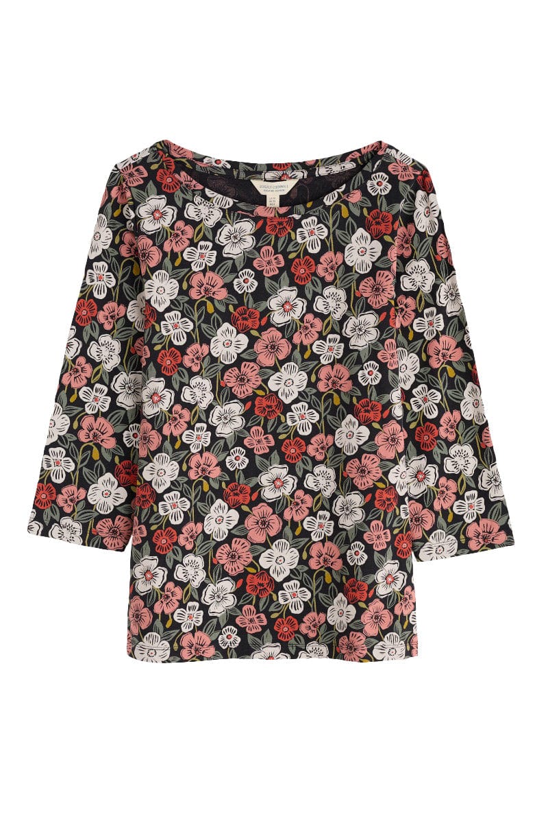 Easel 3/4 Sleeve Top - Floral Tumble Onyx