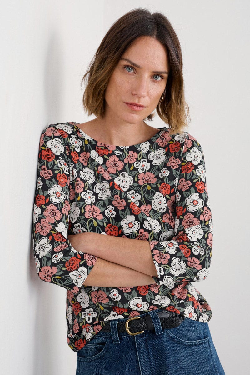 Easel 3/4 Sleeve Top - Floral Tumble Onyx - Image 2