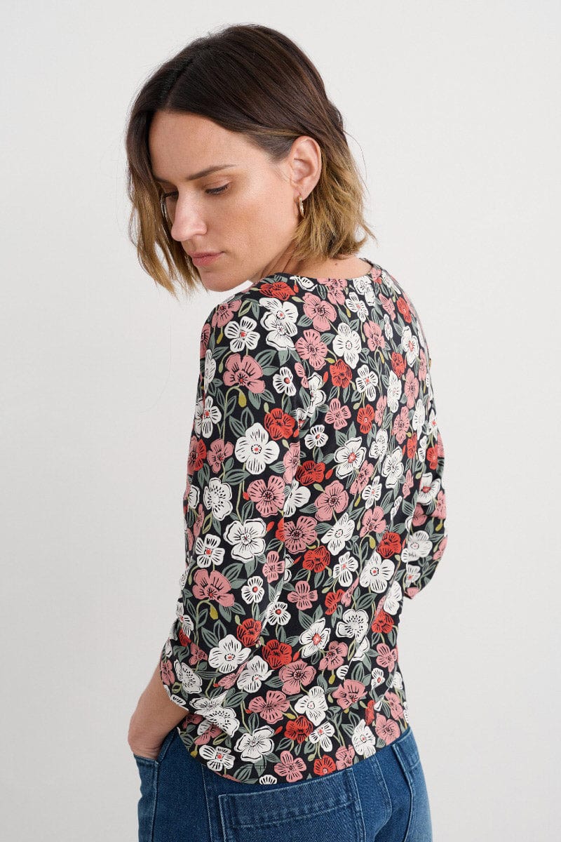 Easel 3/4 Sleeve Top - Floral Tumble Onyx - Image 3
