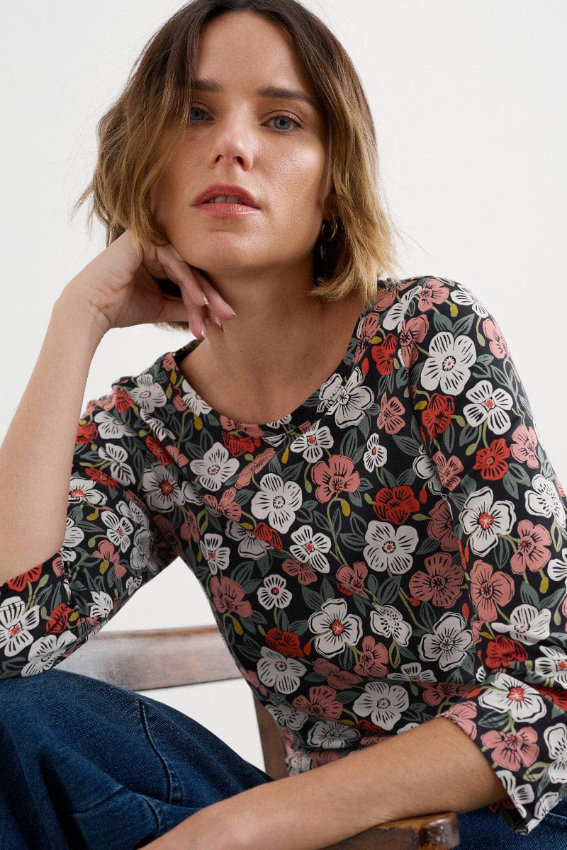 Easel 3/4 Sleeve Top - Floral Tumble Onyx - Image 5