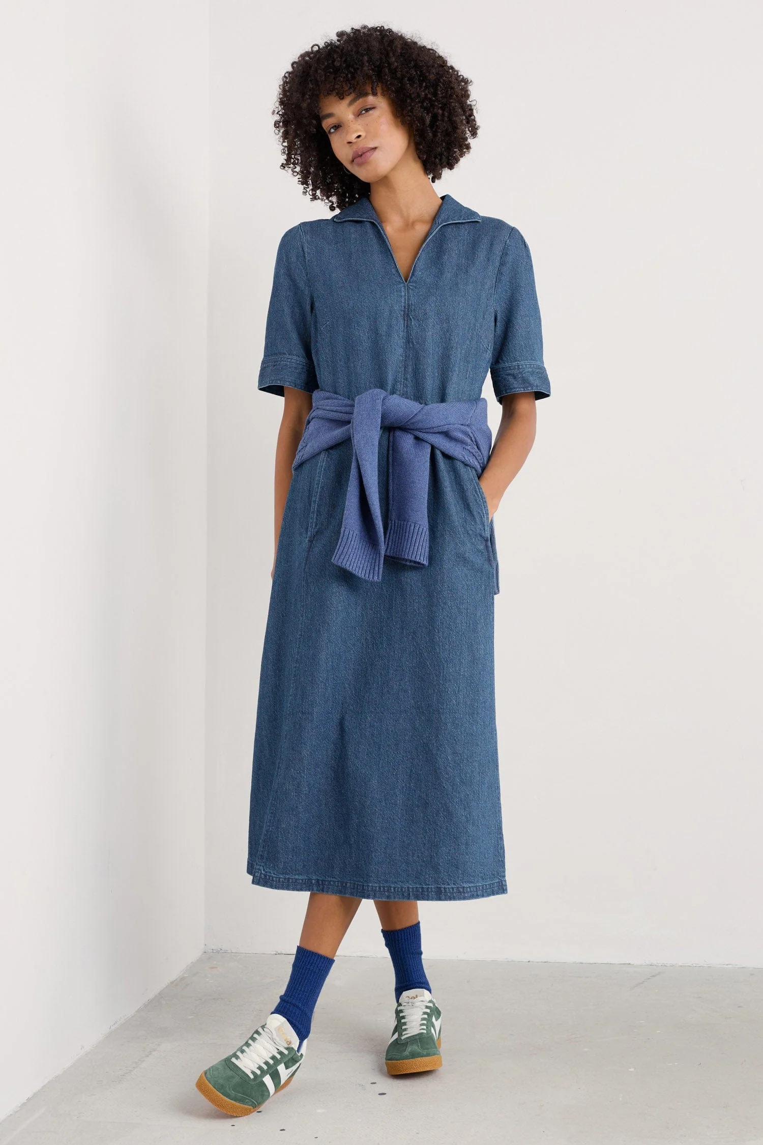 Fen Violet Denim Midi Dress - Mid Wash - Image 2