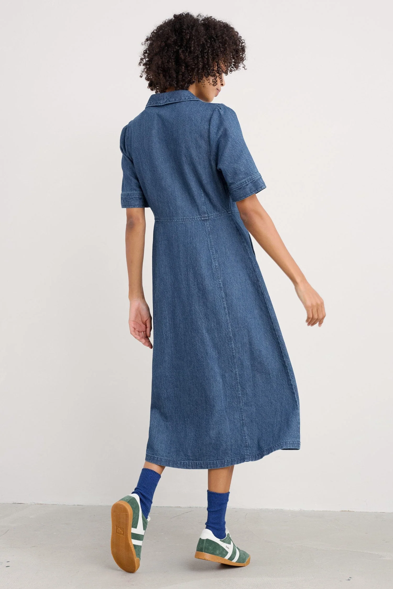 Fen Violet Denim Midi Dress - Mid Wash - Image 3
