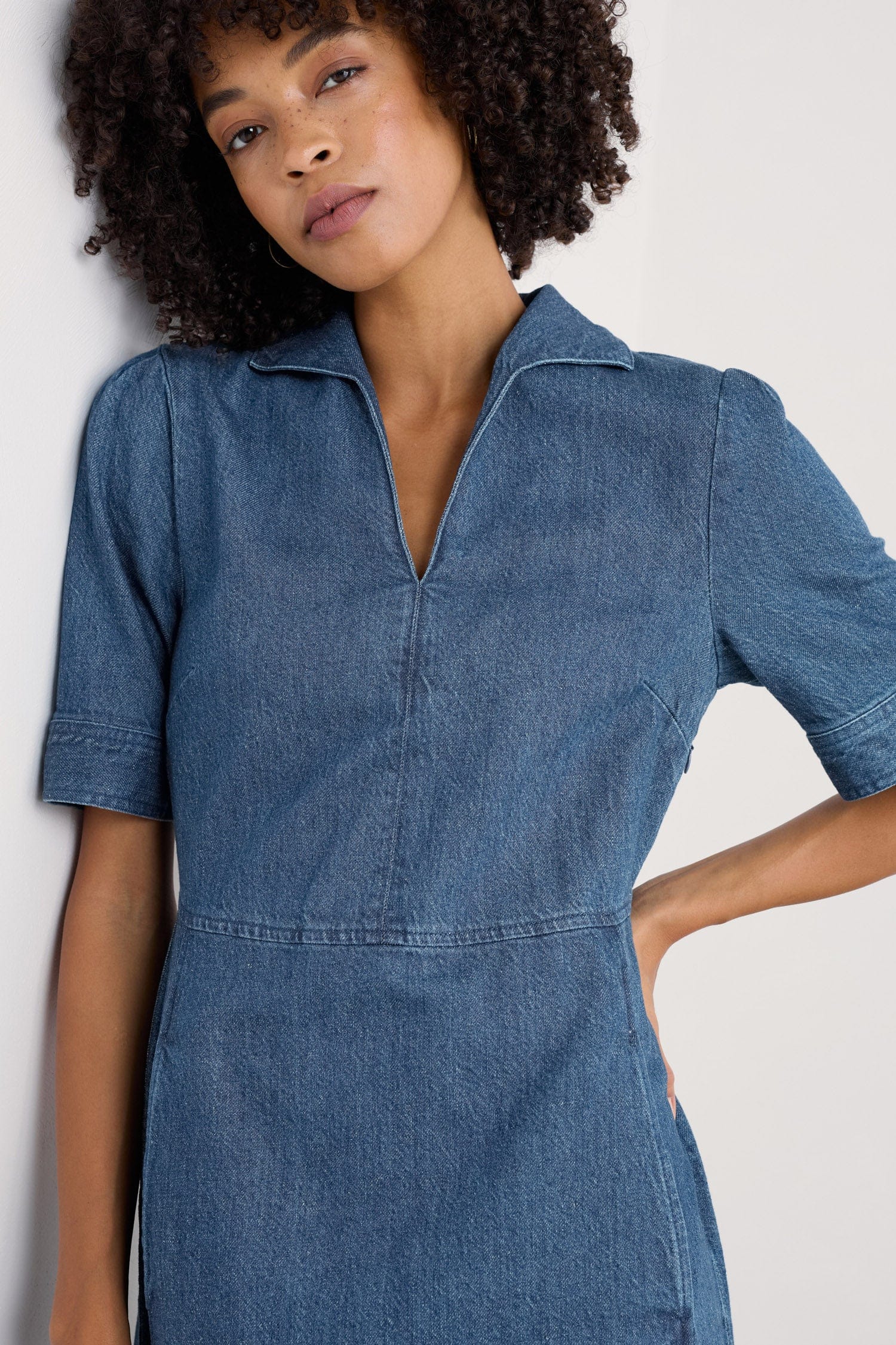 Fen Violet Denim Midi Dress - Mid Wash - Image 5