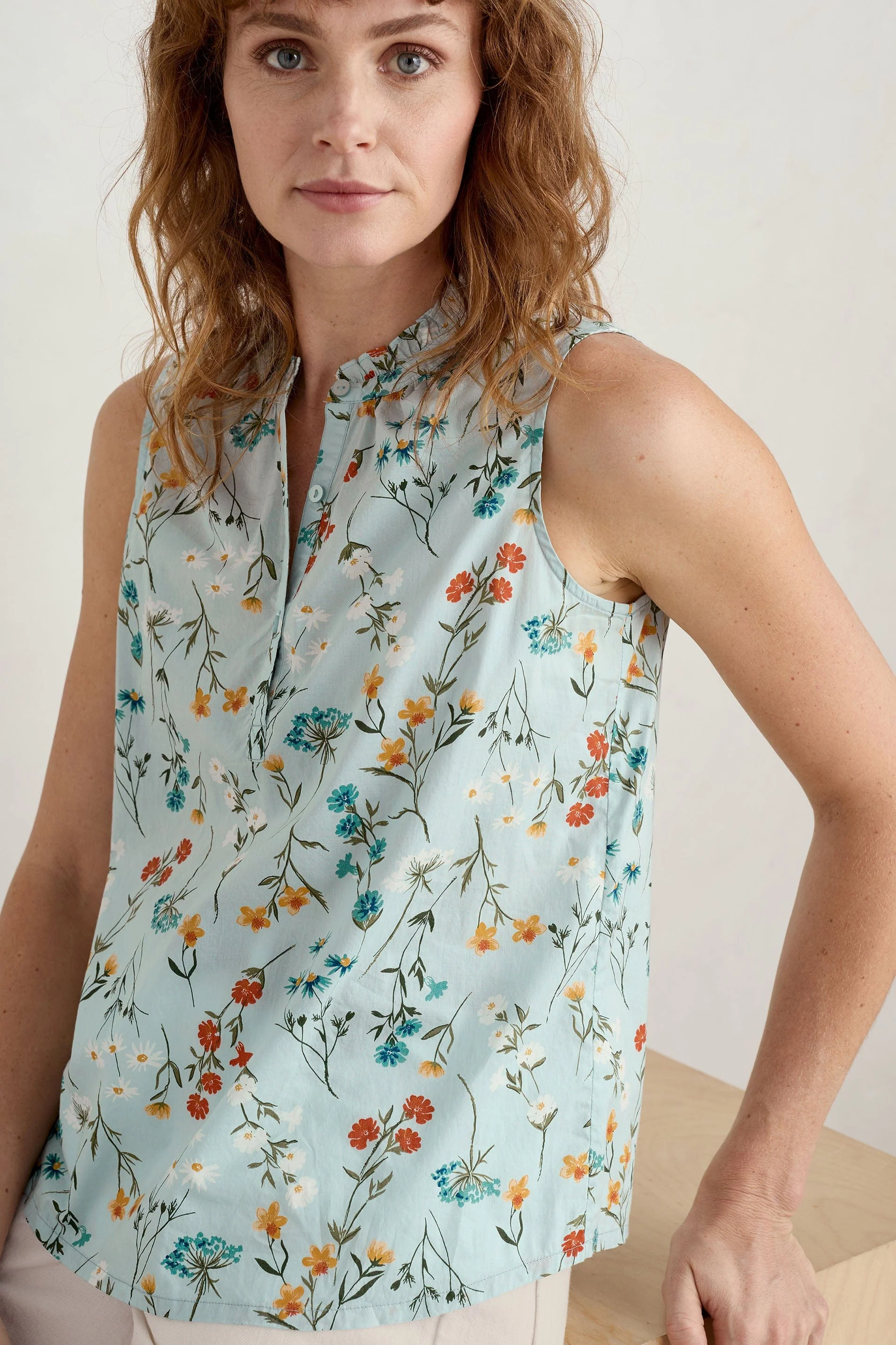 Flower Fields Sleeveless Top - Wildflower Stems Reflection - Image 2