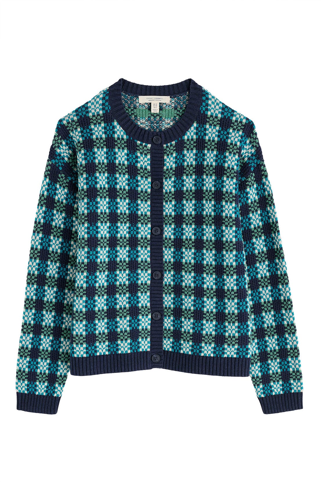 Kensa Organic Cotton Checked Cardigan - Circlet Maritime Emulsion