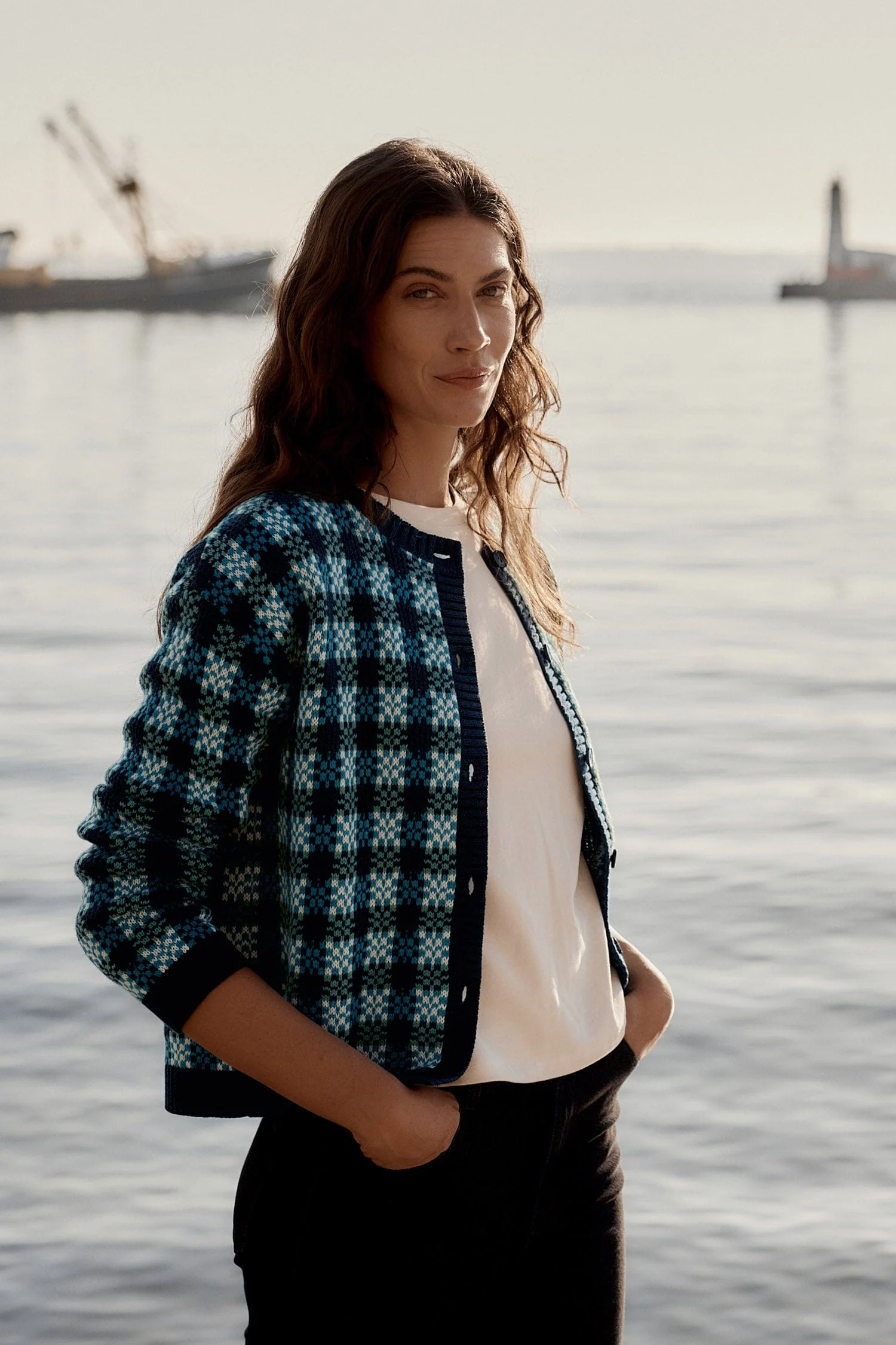 Kensa Organic Cotton Checked Cardigan - Circlet Maritime Emulsion - Image 2