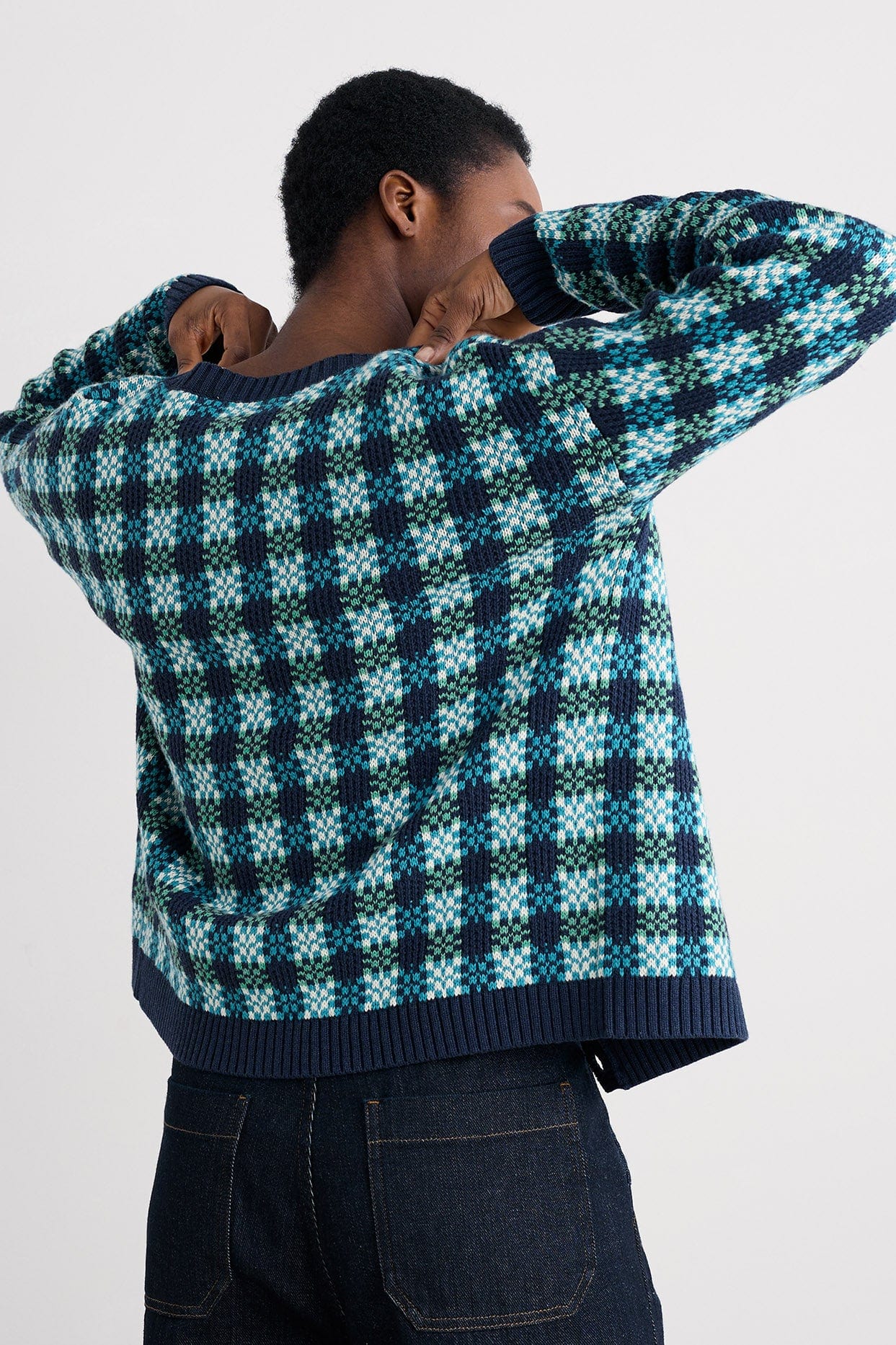 Kensa Organic Cotton Checked Cardigan - Circlet Maritime Emulsion - Image 4
