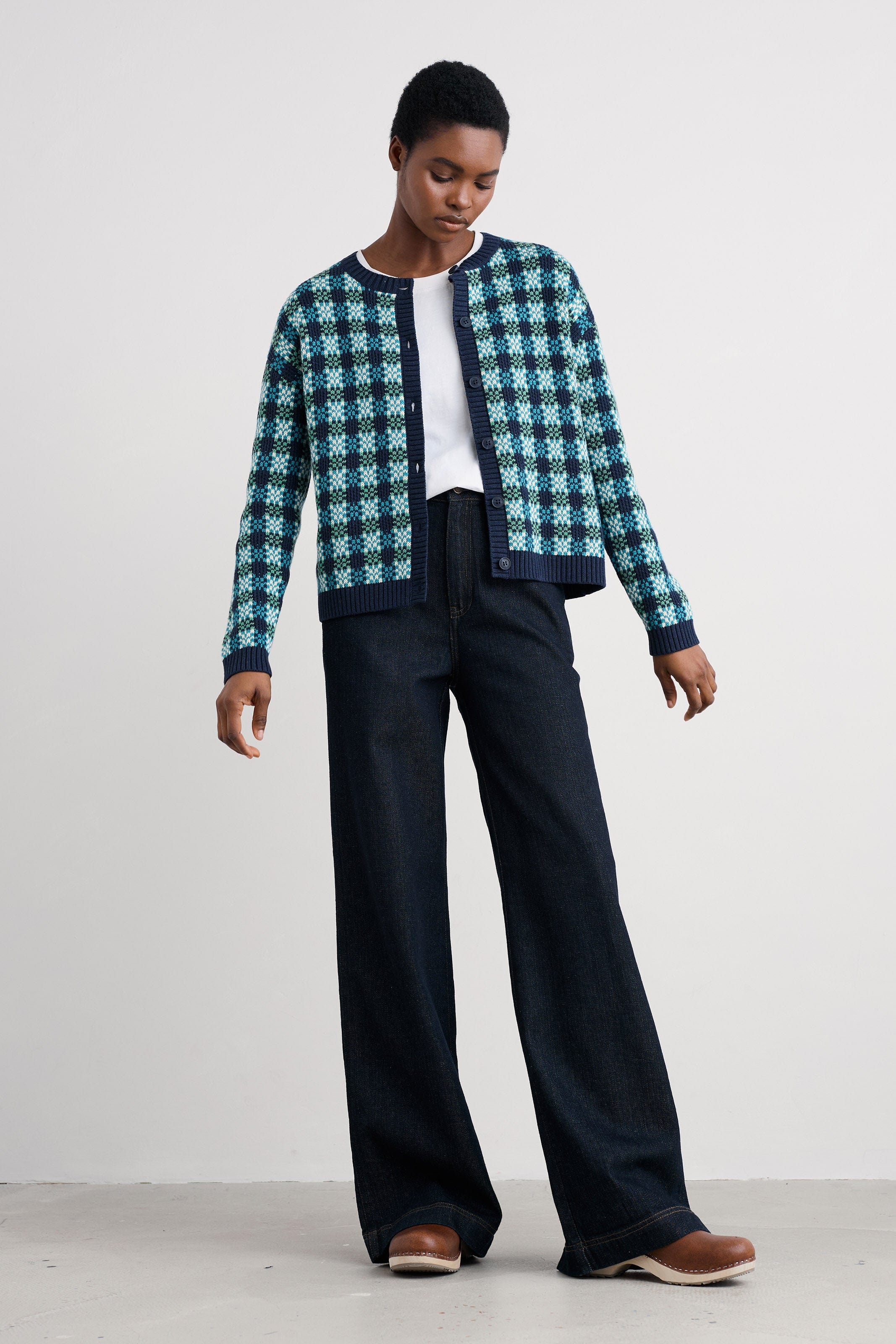 Kensa Organic Cotton Checked Cardigan - Circlet Maritime Emulsion - Image 5