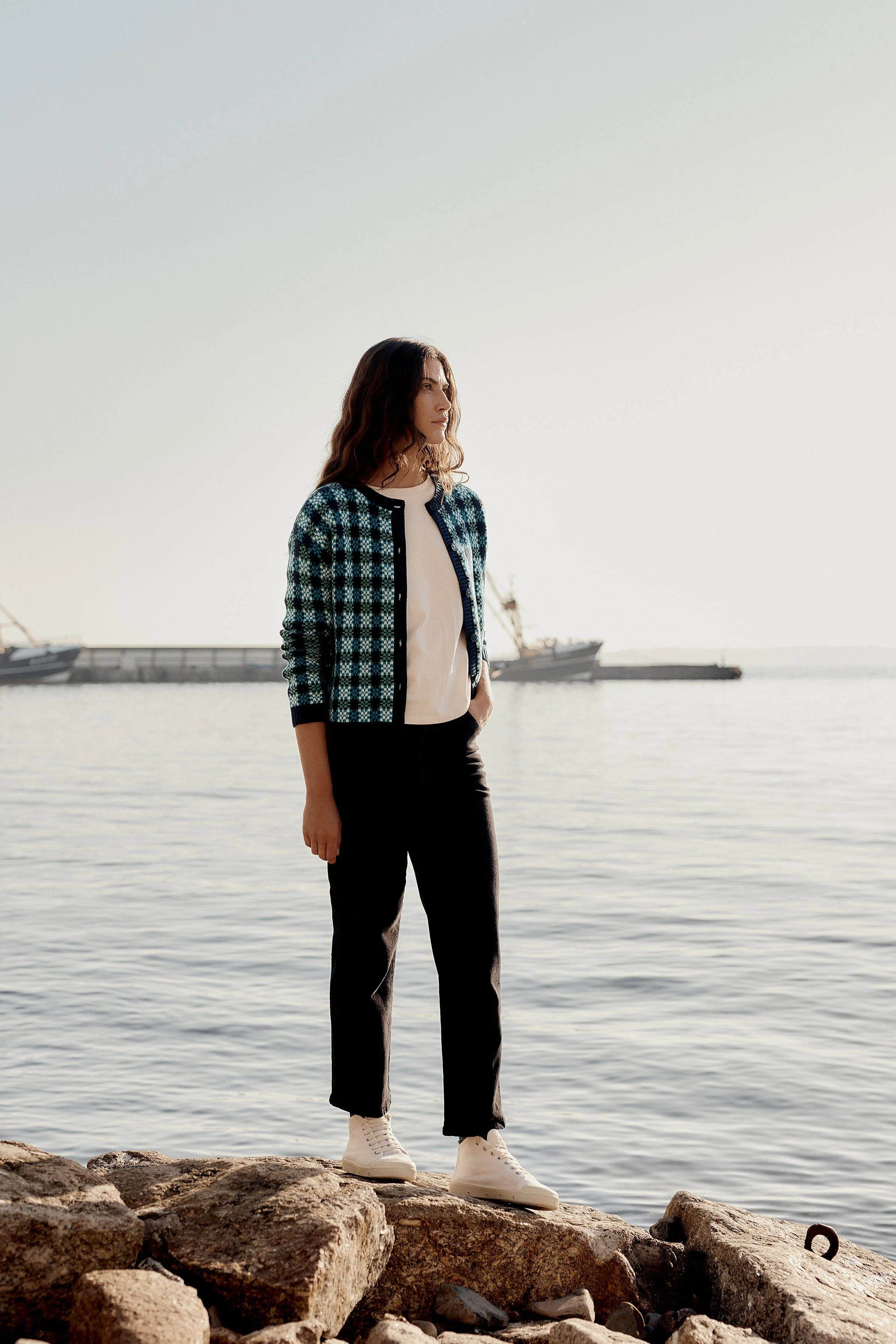 Kensa Organic Cotton Checked Cardigan - Circlet Maritime Emulsion - Image 7