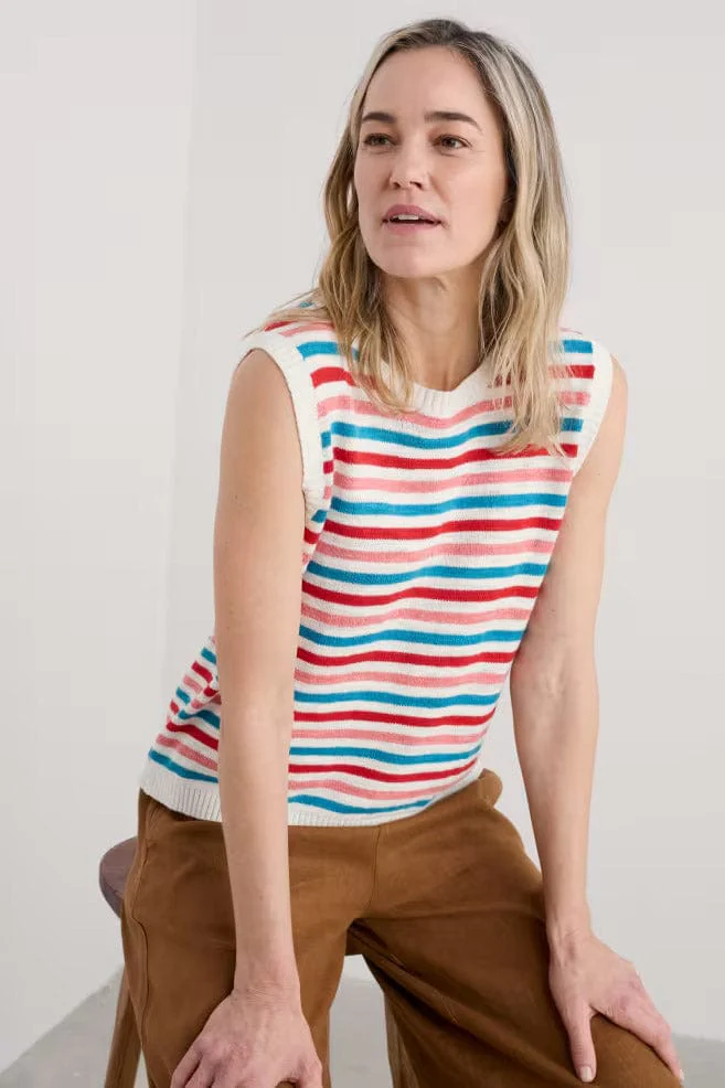 Knavock Cotton-Linen Knitted Vest - Mini Cornish Pink Sky Mix - Image 5
