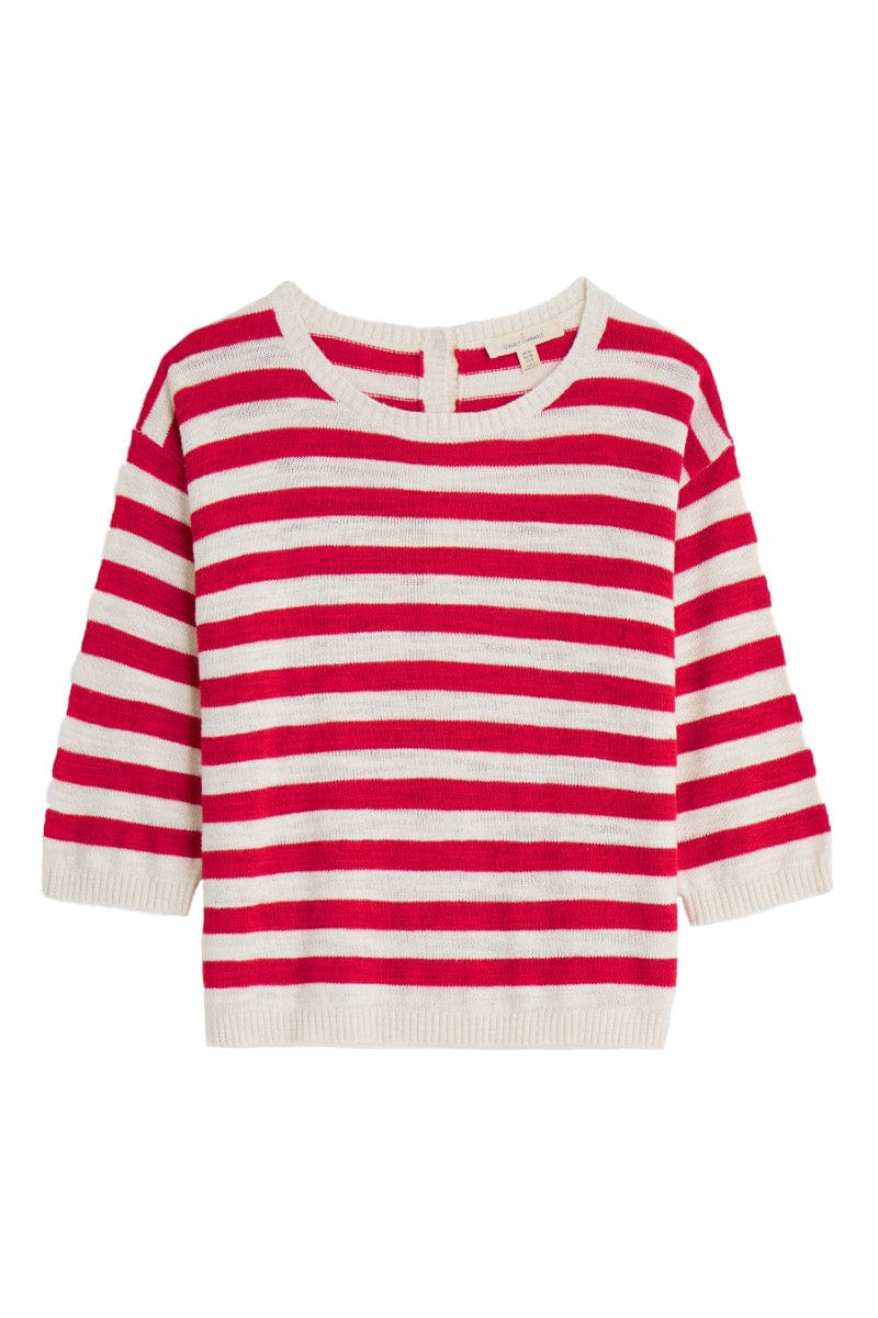 Knavock Striped Jumper - Cornish Chalk Scarlet