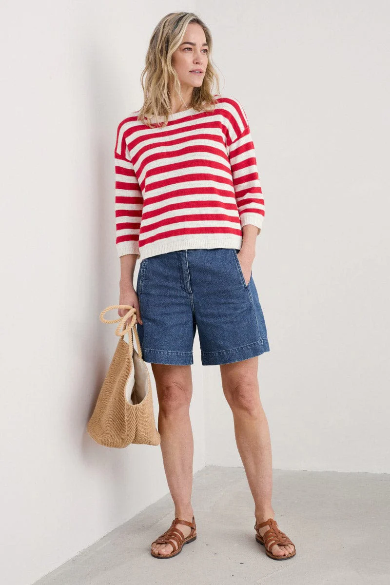 Knavock Striped Jumper - Cornish Chalk Scarlet - Image 4