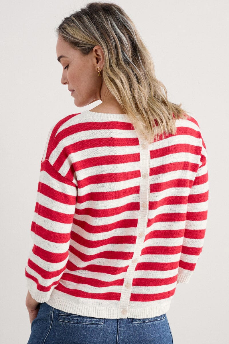 Knavock Striped Jumper - Cornish Chalk Scarlet - Image 5