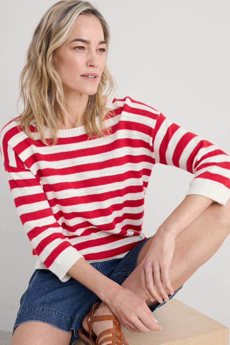 Knavock Striped Jumper - Cornish Chalk Scarlet - Image 6