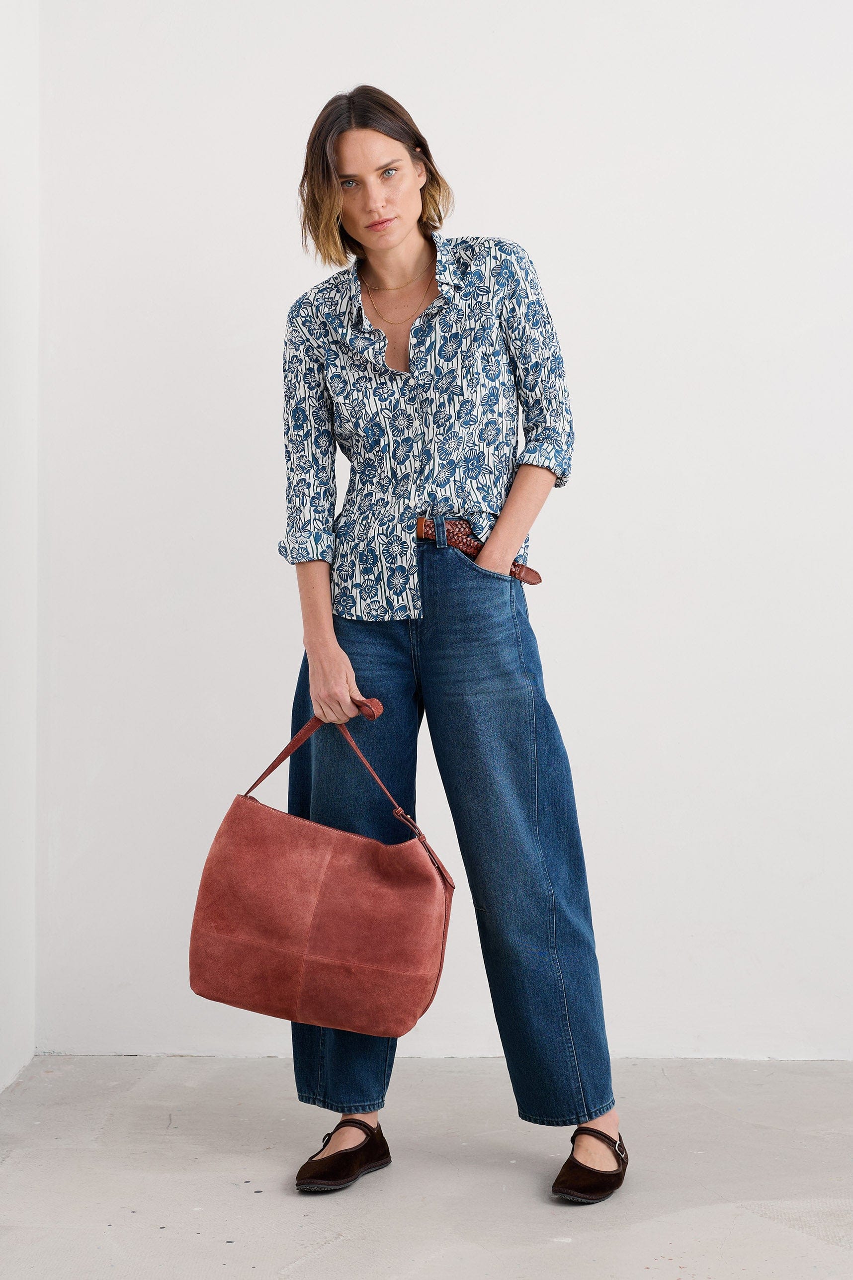 Larissa Organic Cotton Shirt - Floral Imprint Chalk - Image 2