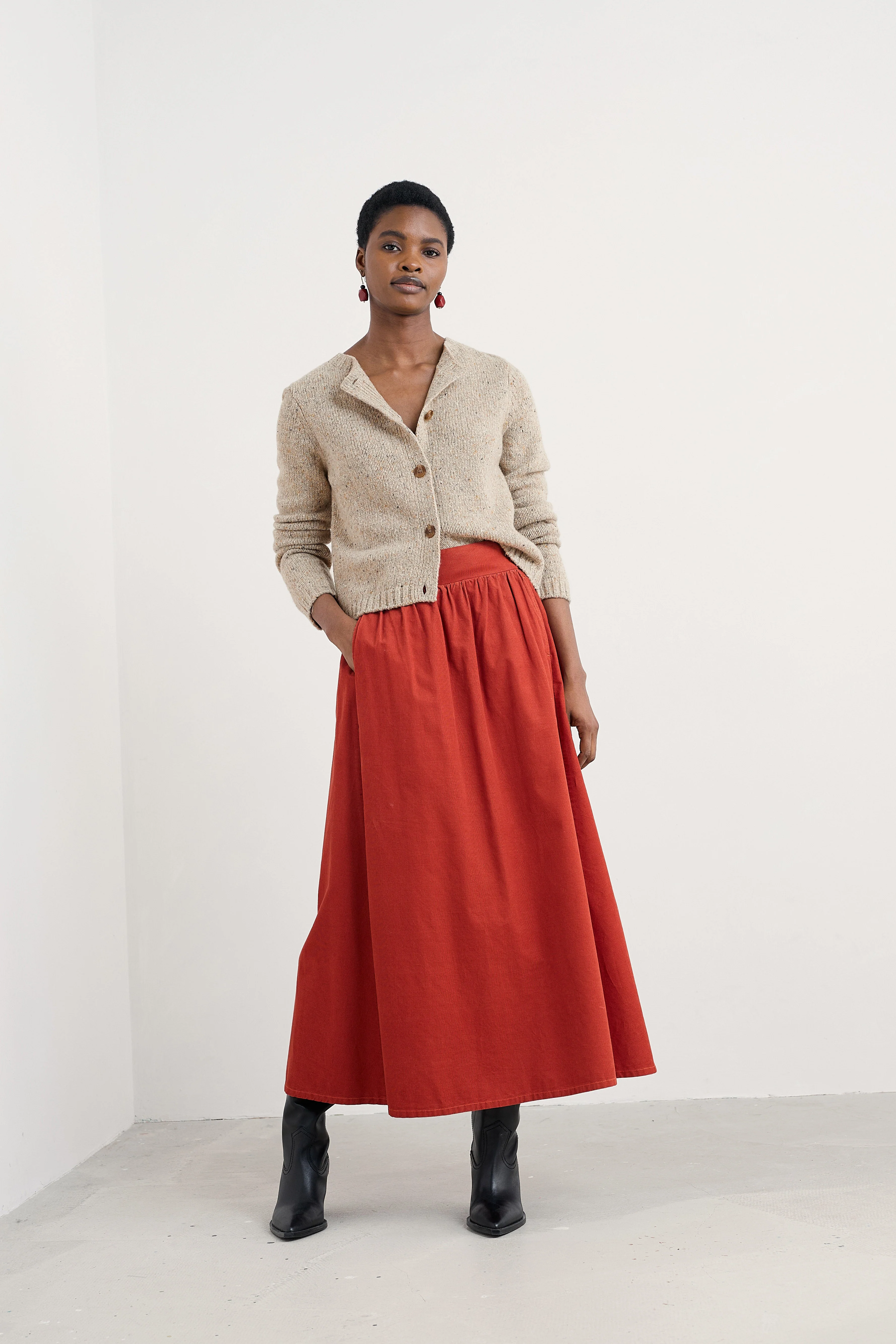 Mevagissey Organic Cotton Midi Skirt - Dark Cinnamon - Image 2