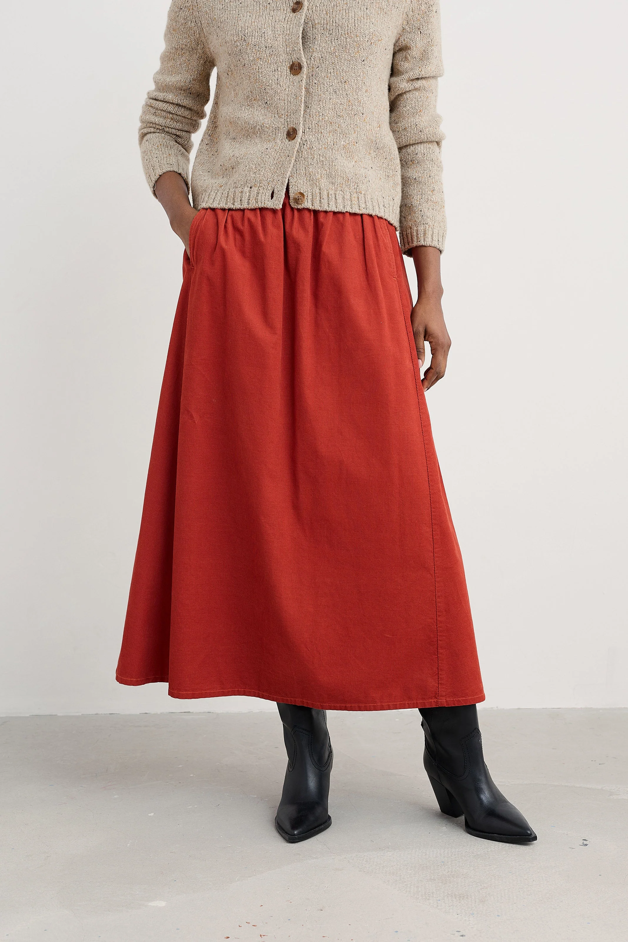 Mevagissey Organic Cotton Midi Skirt - Dark Cinnamon - Image 3