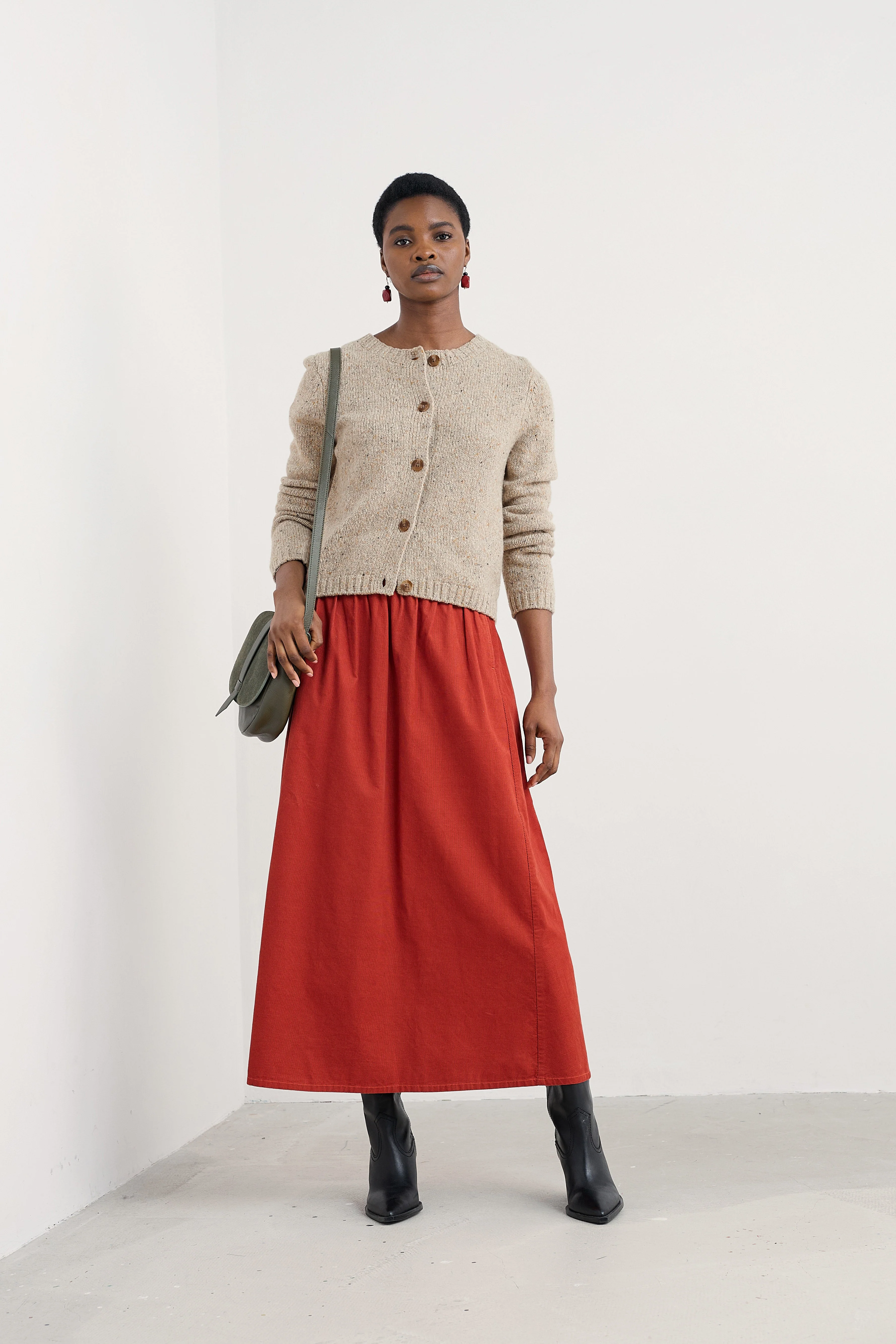 Mevagissey Organic Cotton Midi Skirt - Dark Cinnamon - Image 5
