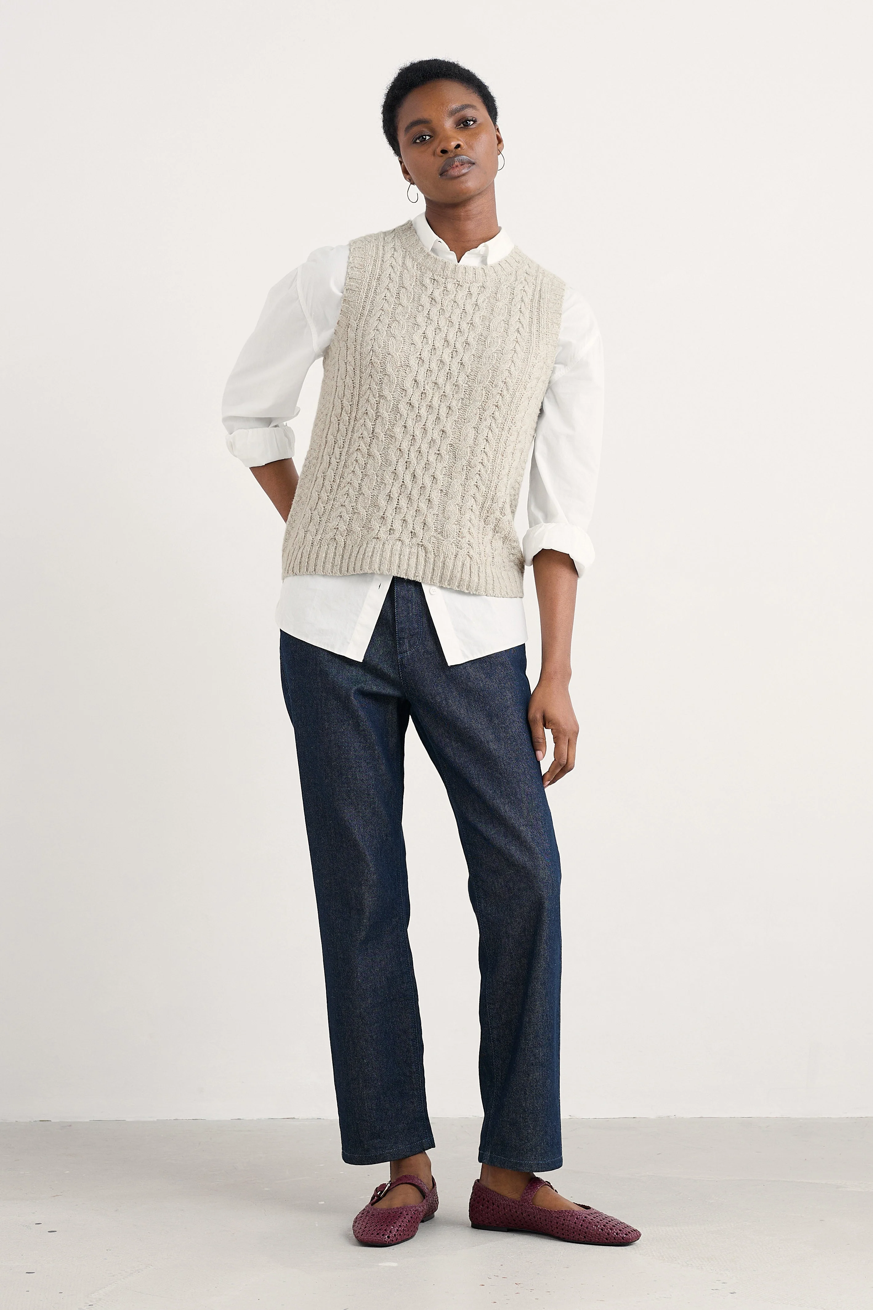 Newlyn Sleeveless Jumper - Aran - Image 4